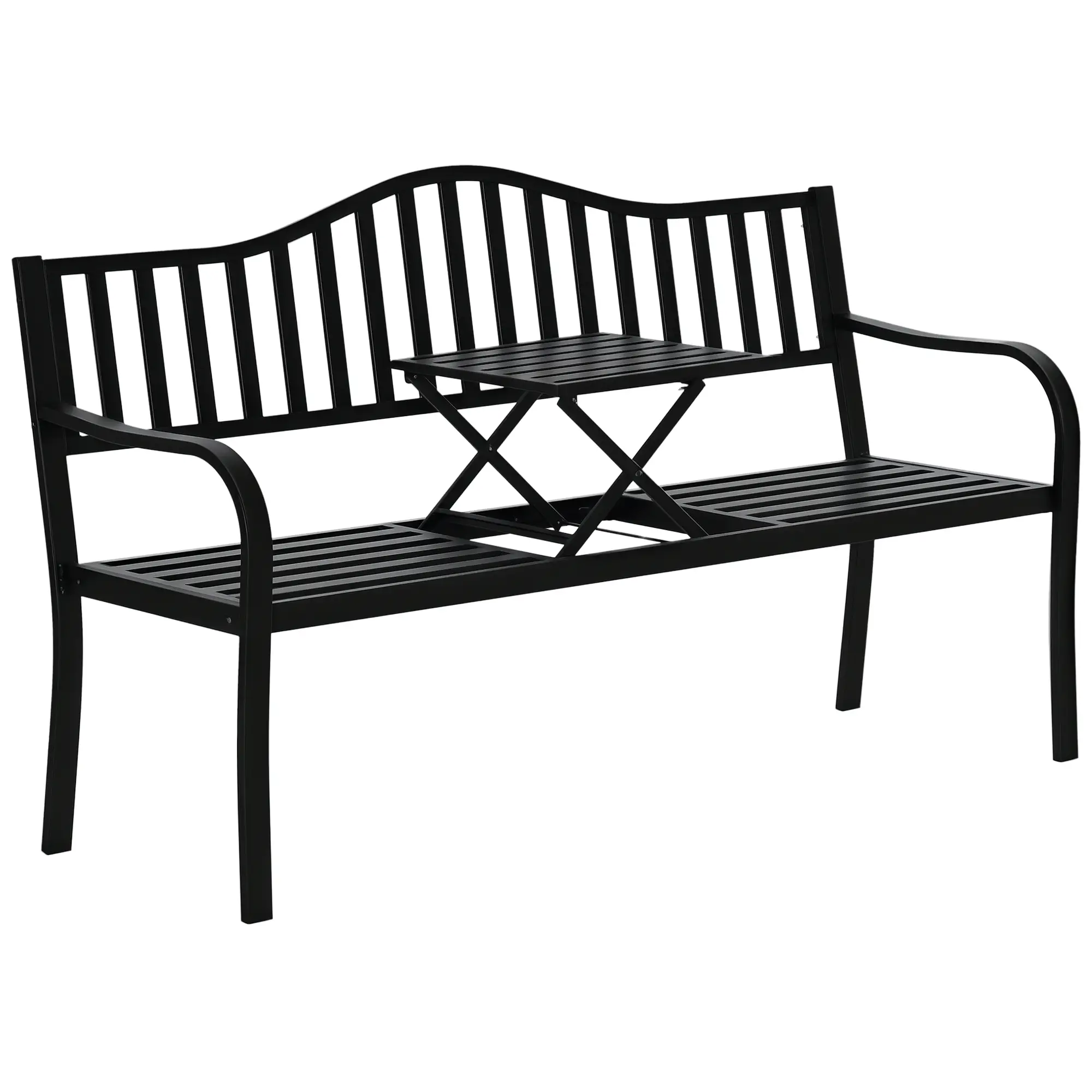 Metal Outdoor Bench with Liftable Table, Patio Loveseat, Garden Bench, Black - Image 11