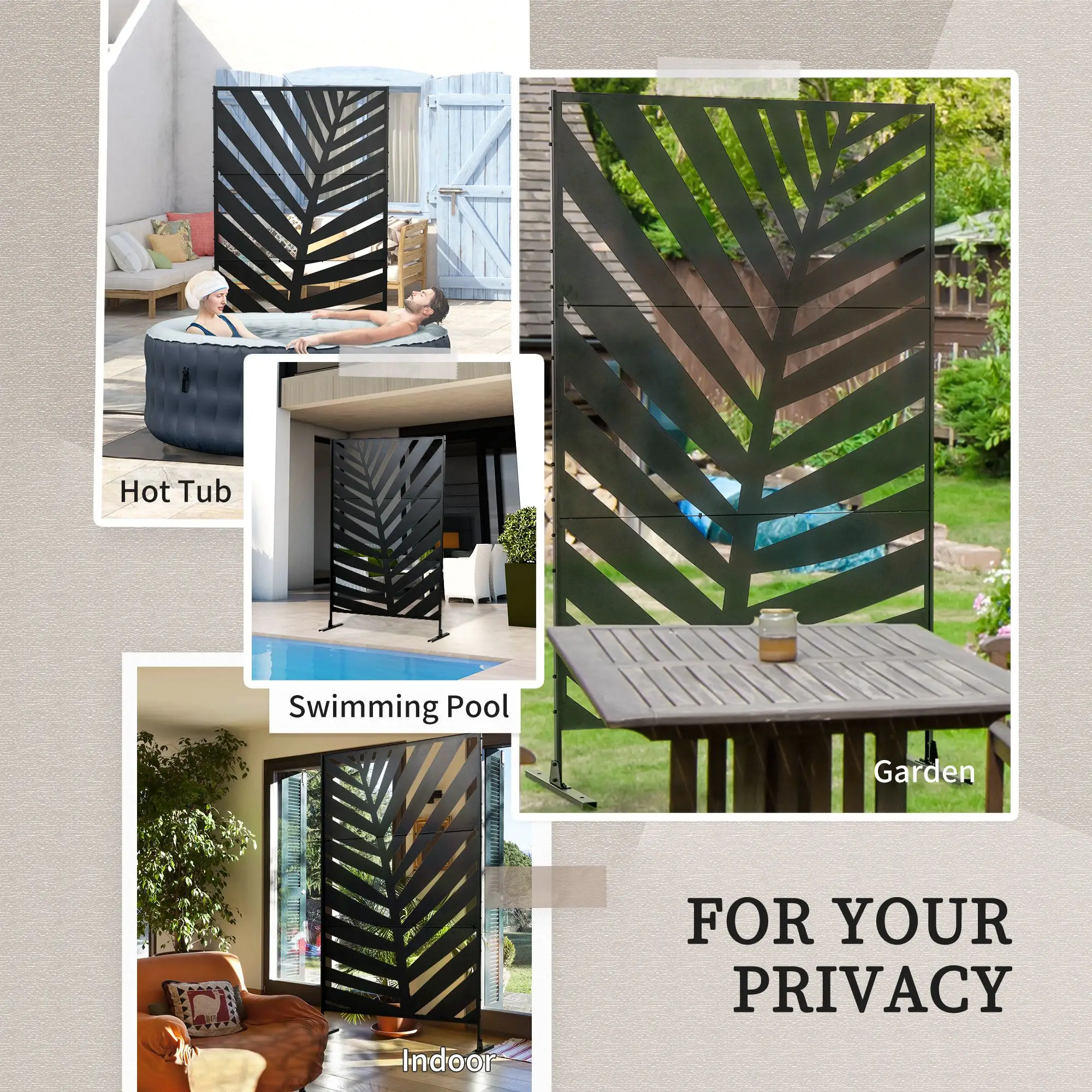 Metal Outdoor Privacy Screen, 48" x 78" H, Freestanding Garden Panel, Banana Leaf - Image 7