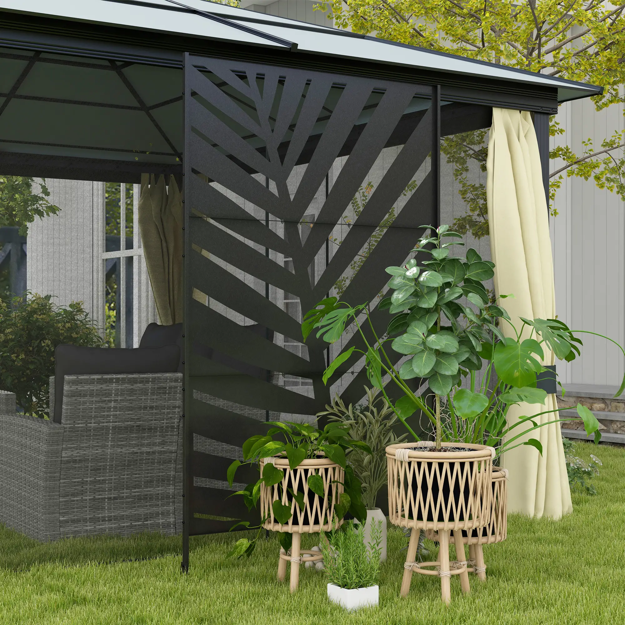 Metal Outdoor Privacy Screen, 48" x 78" H, Freestanding Garden Panel, Banana Leaf - Image 9