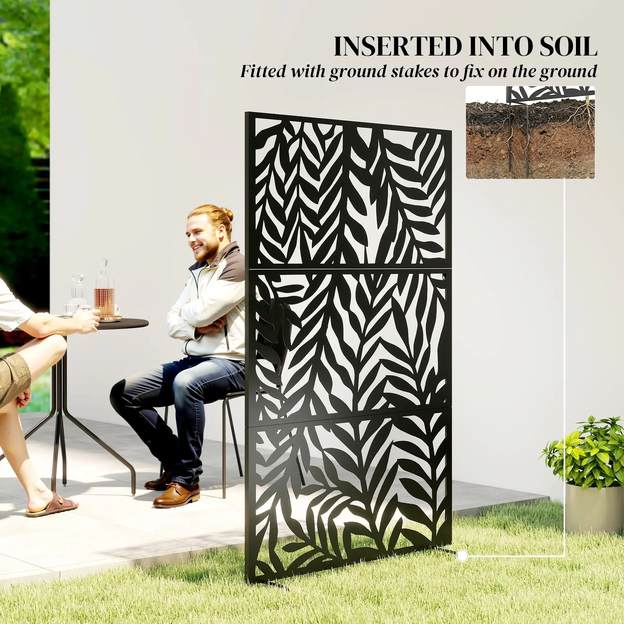Metal Outdoor Privacy Screen, 72" x 38", Black - Image 5