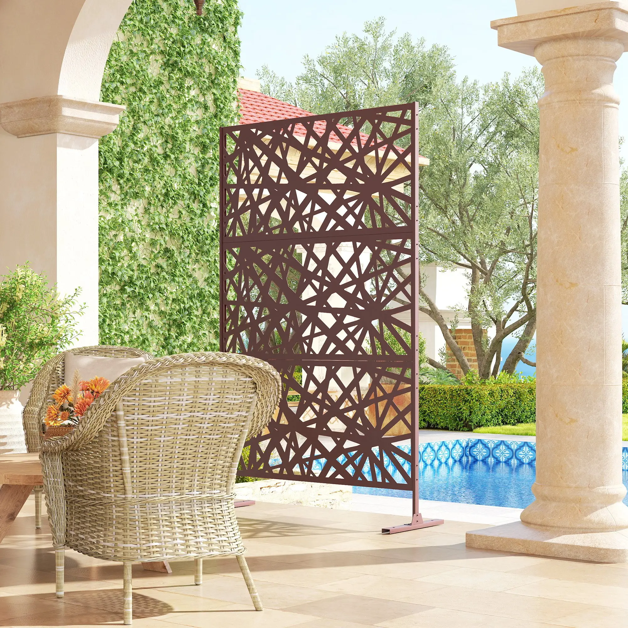 Metal Outdoor Privacy Screen, 78" x 48", Dark Brown - Image 10