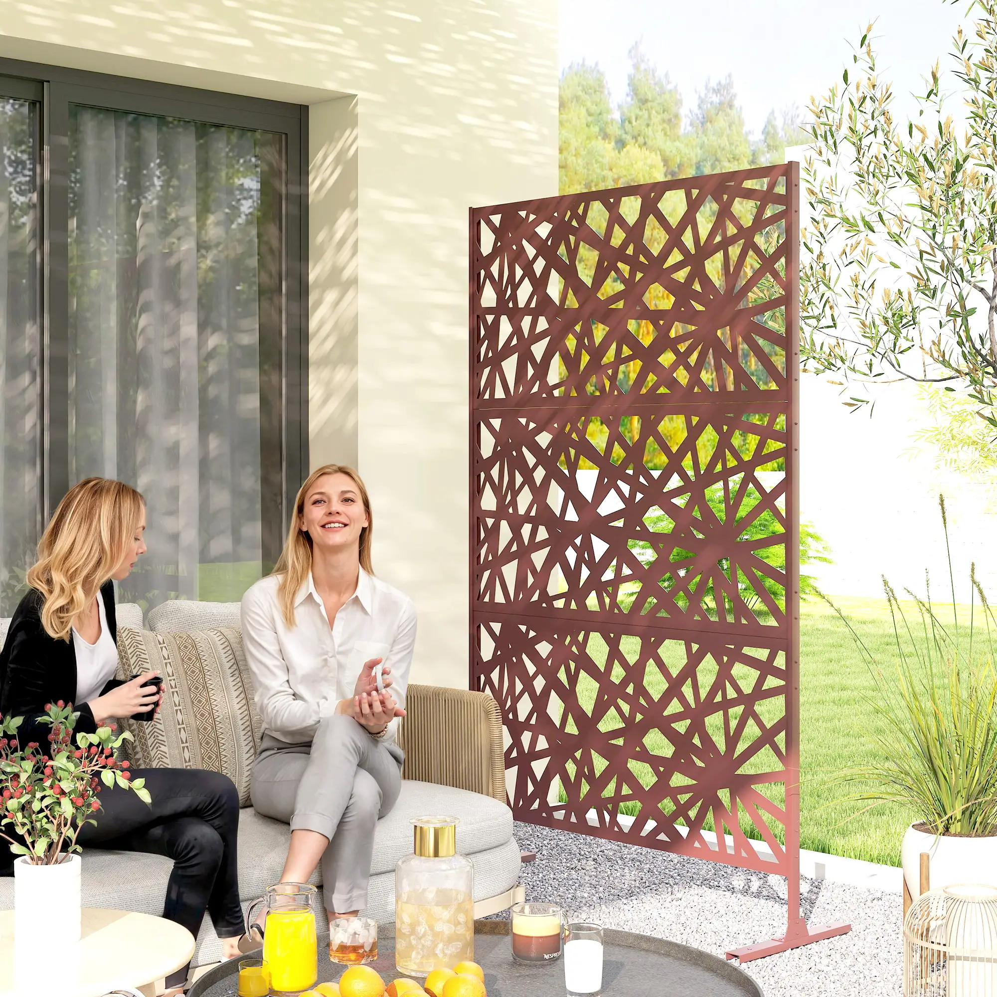 Metal Outdoor Privacy Screen, 78" x 48", Dark Brown - Image 2