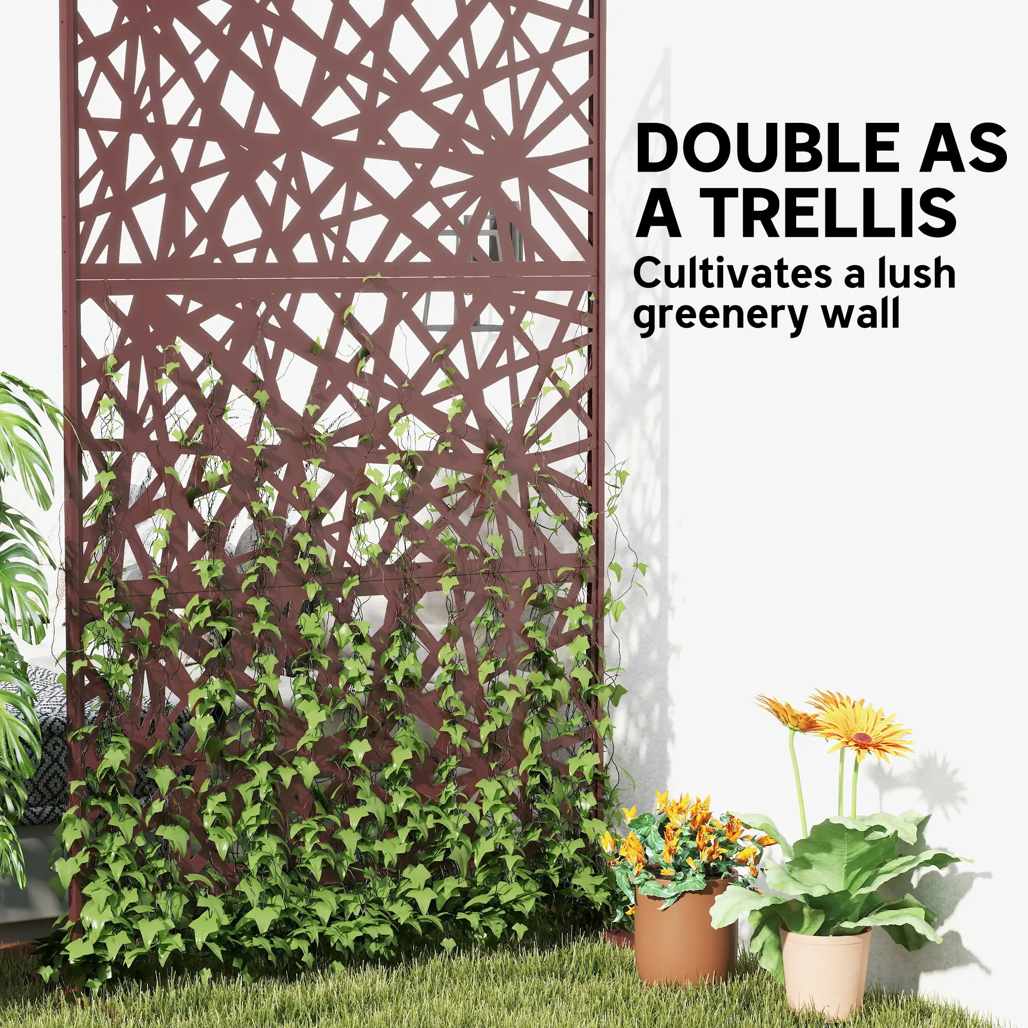 Metal Outdoor Privacy Screen, 78" x 48", Dark Brown - Image 5