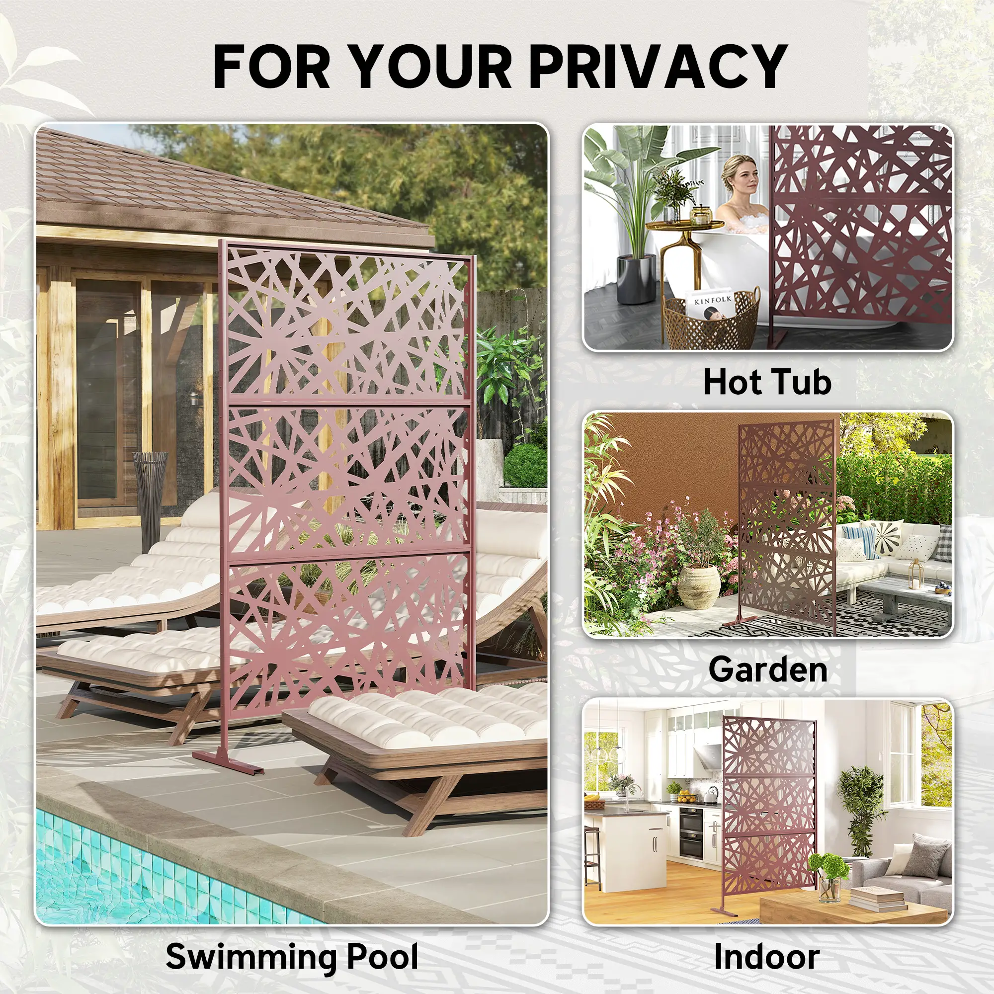 Metal Outdoor Privacy Screen, 78" x 48", Dark Brown - Image 7