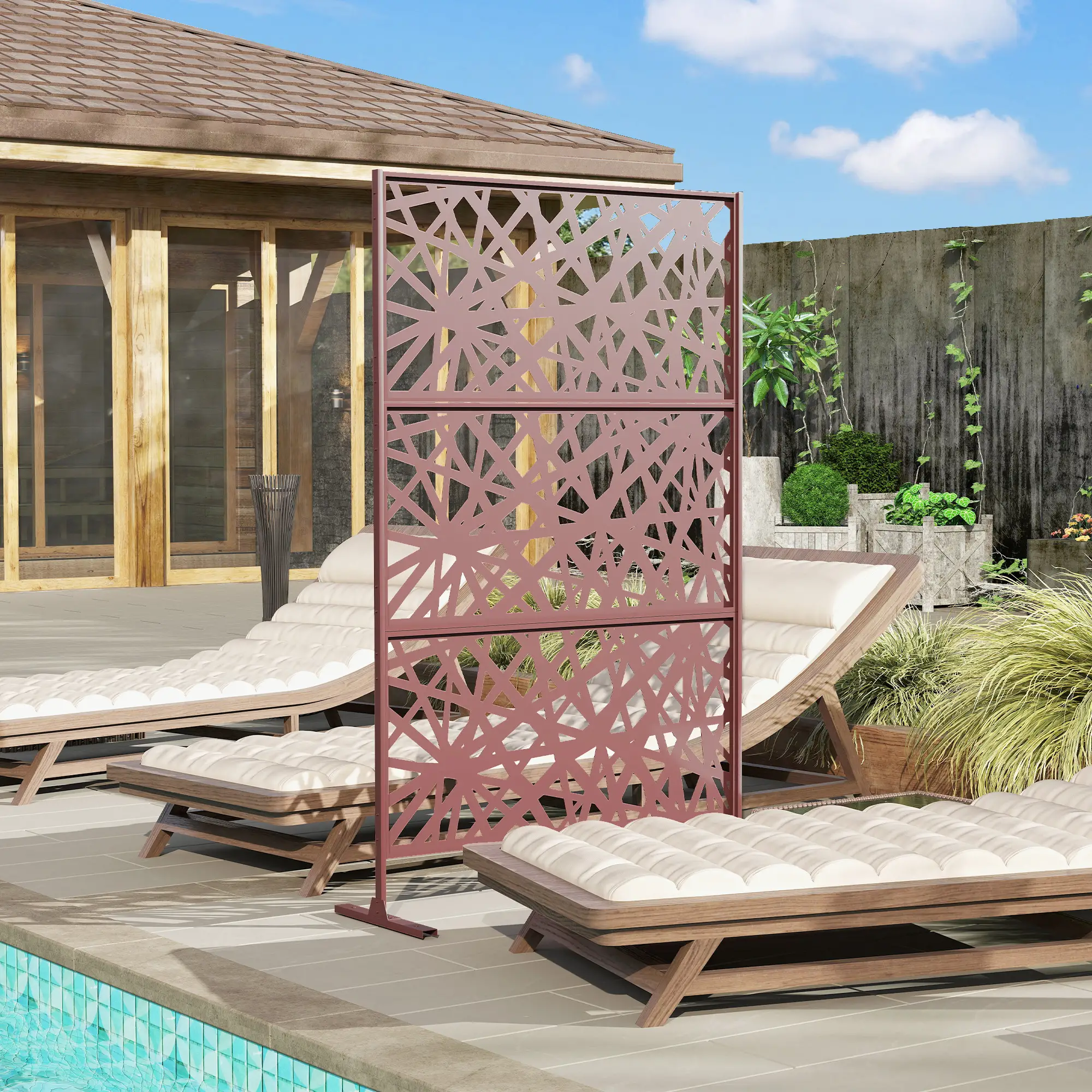 Metal Outdoor Privacy Screen, 78" x 48", Dark Brown - Image 8