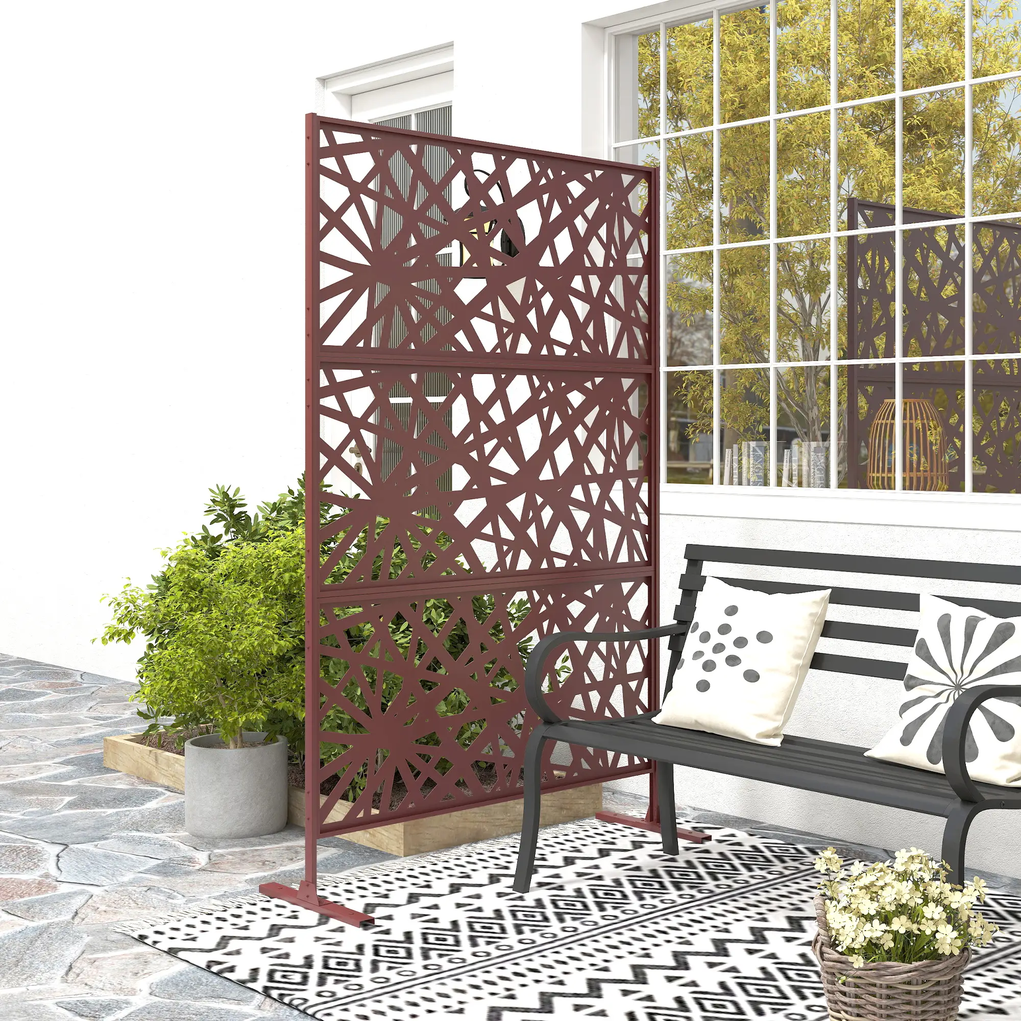 Metal Outdoor Privacy Screen, 78" x 48", Dark Brown - Image 9