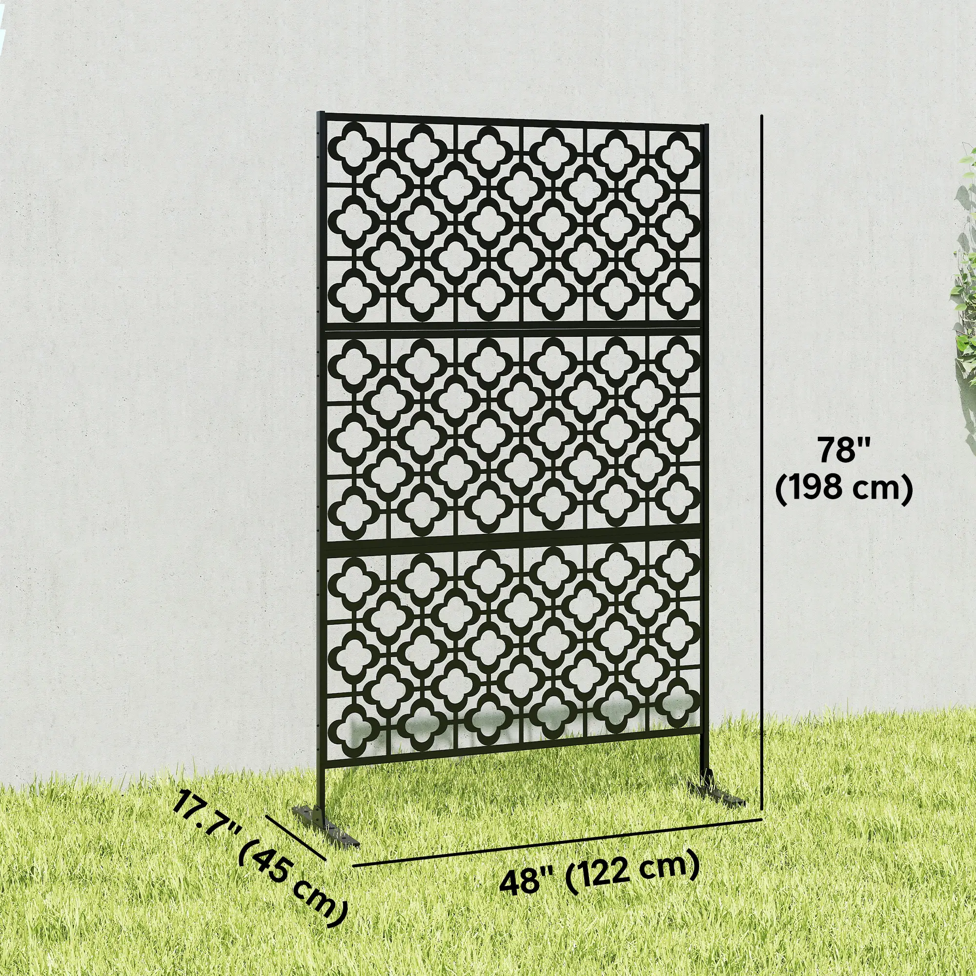 Metal Outdoor Privacy Screen, Freestanding Divider, 78" x 48", Black - Image 3