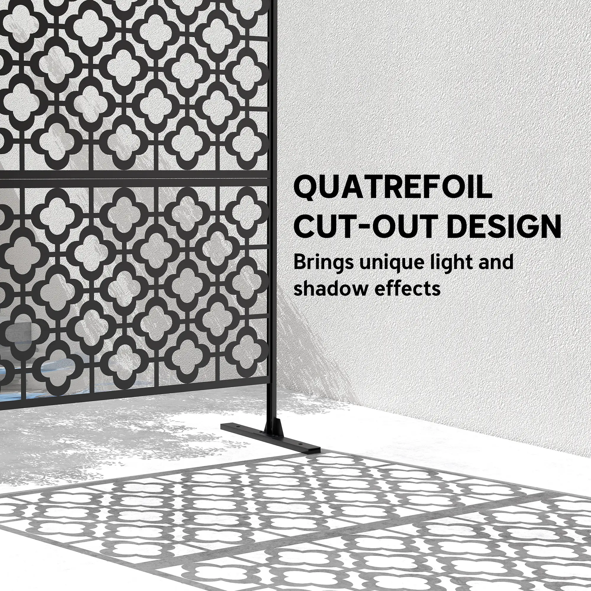 Metal Outdoor Privacy Screen, Freestanding Divider, 78" x 48", Black - Image 4