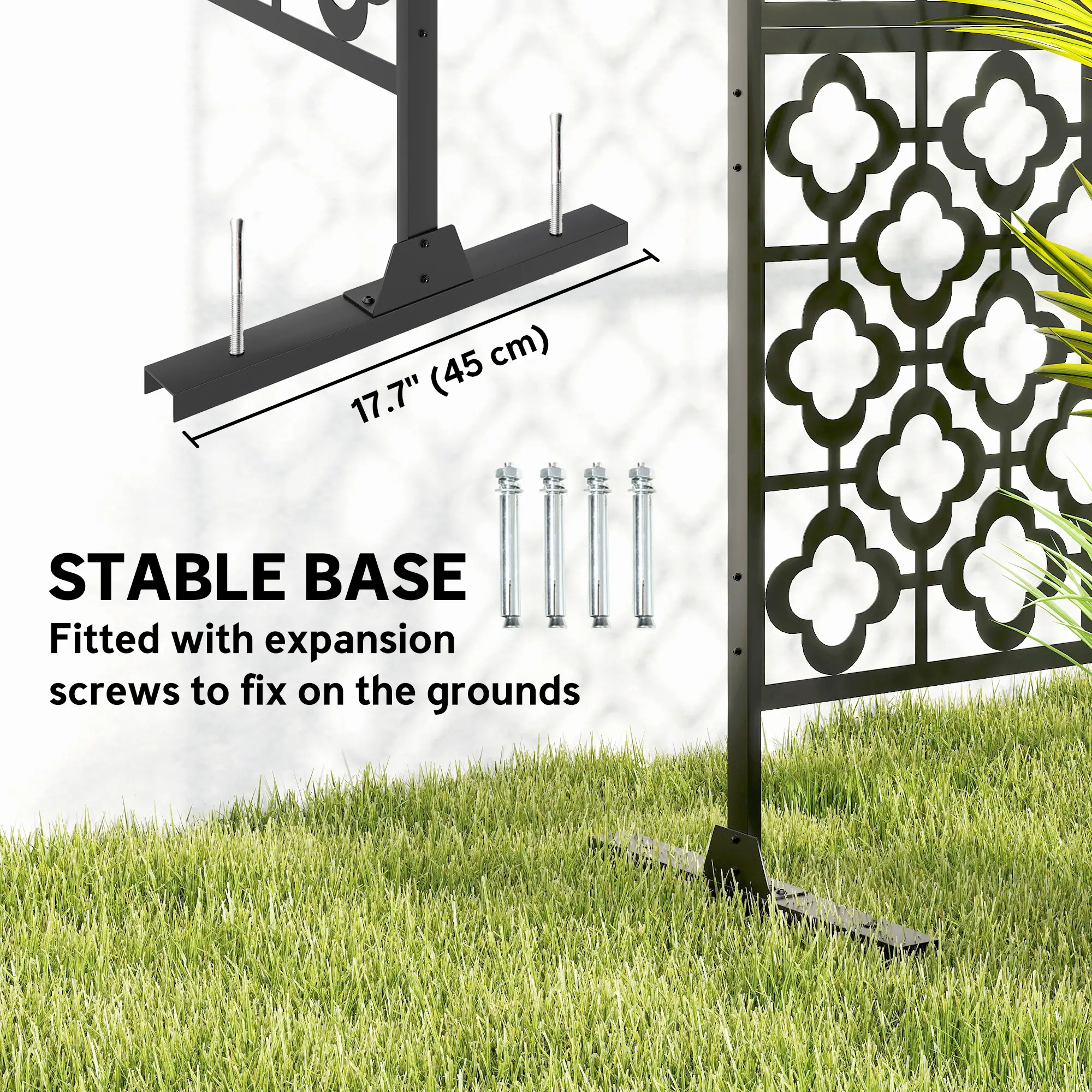 Metal Outdoor Privacy Screen, Freestanding Divider, 78" x 48", Black - Image 6