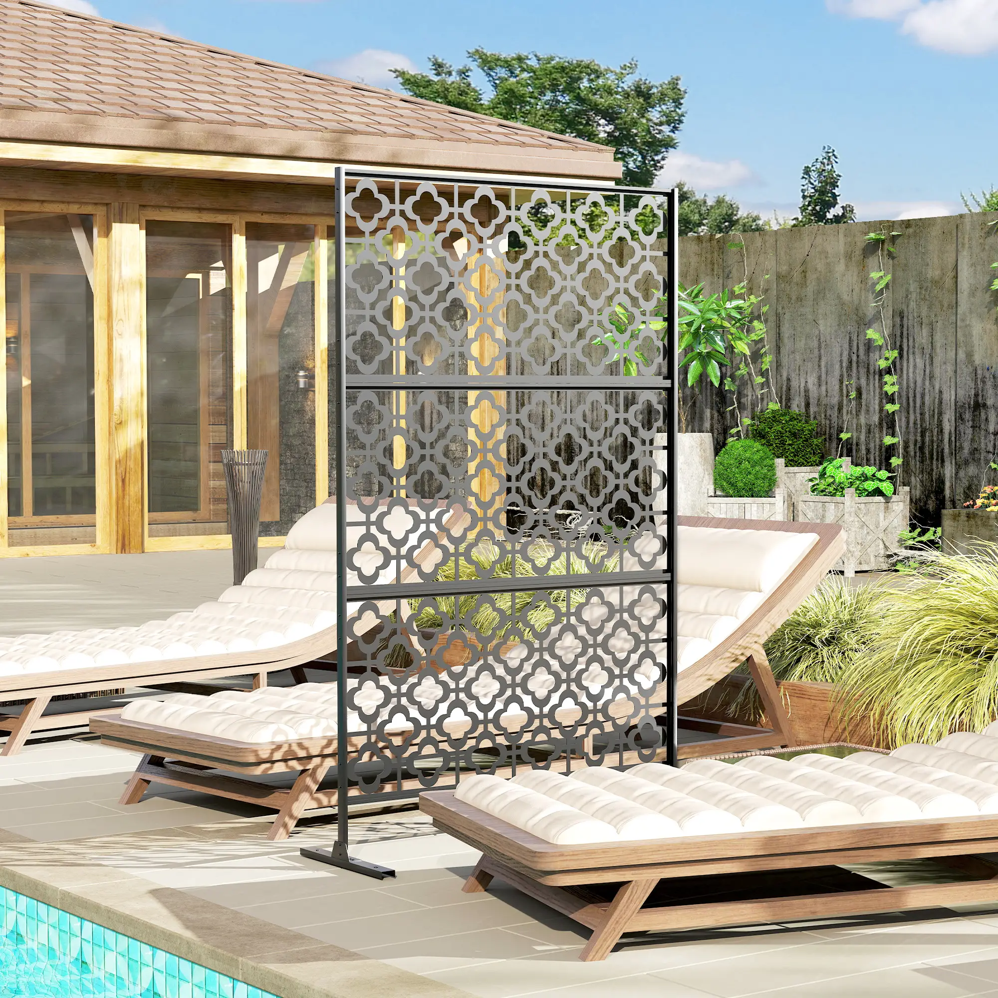 Metal Outdoor Privacy Screen, Freestanding Divider, 78" x 48", Black - Image 8