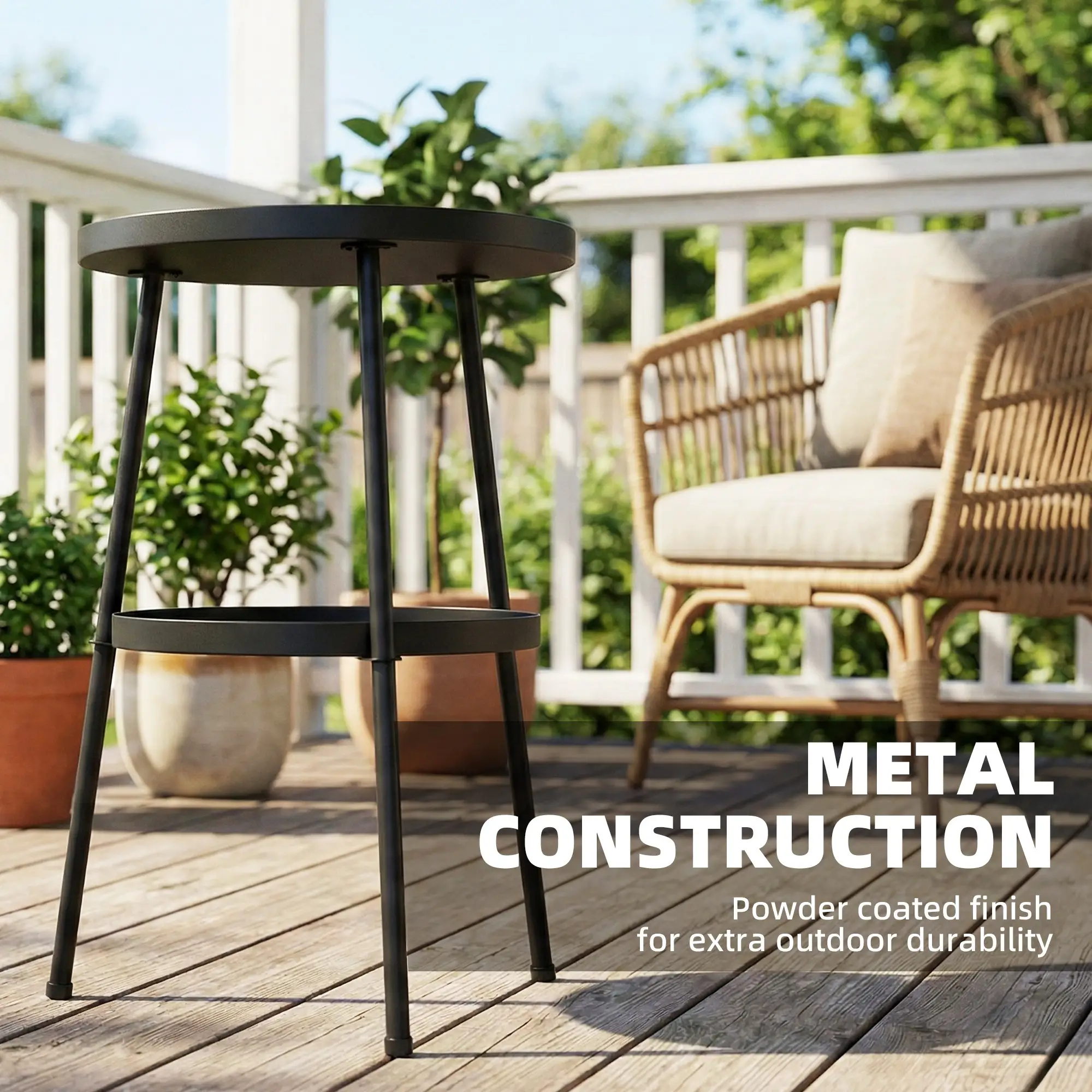 Metal Patio Side Table, 2-Tier Round End Table, Black - Image 6
