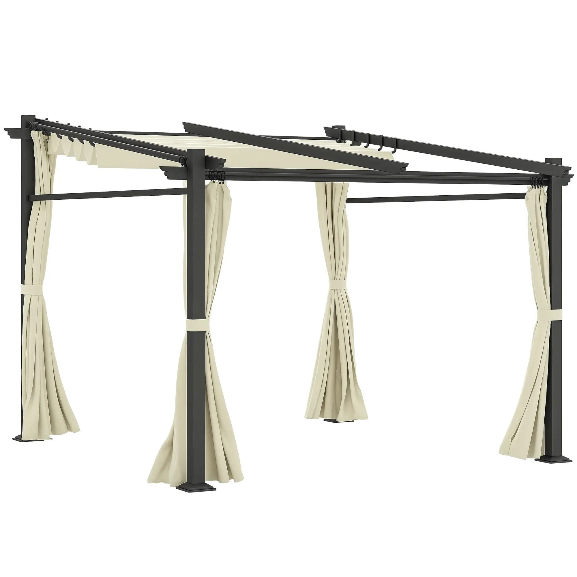 Metal Pergola, Sliding Roof Canopy, Retractable, 10' x 10', Beige - Image 11