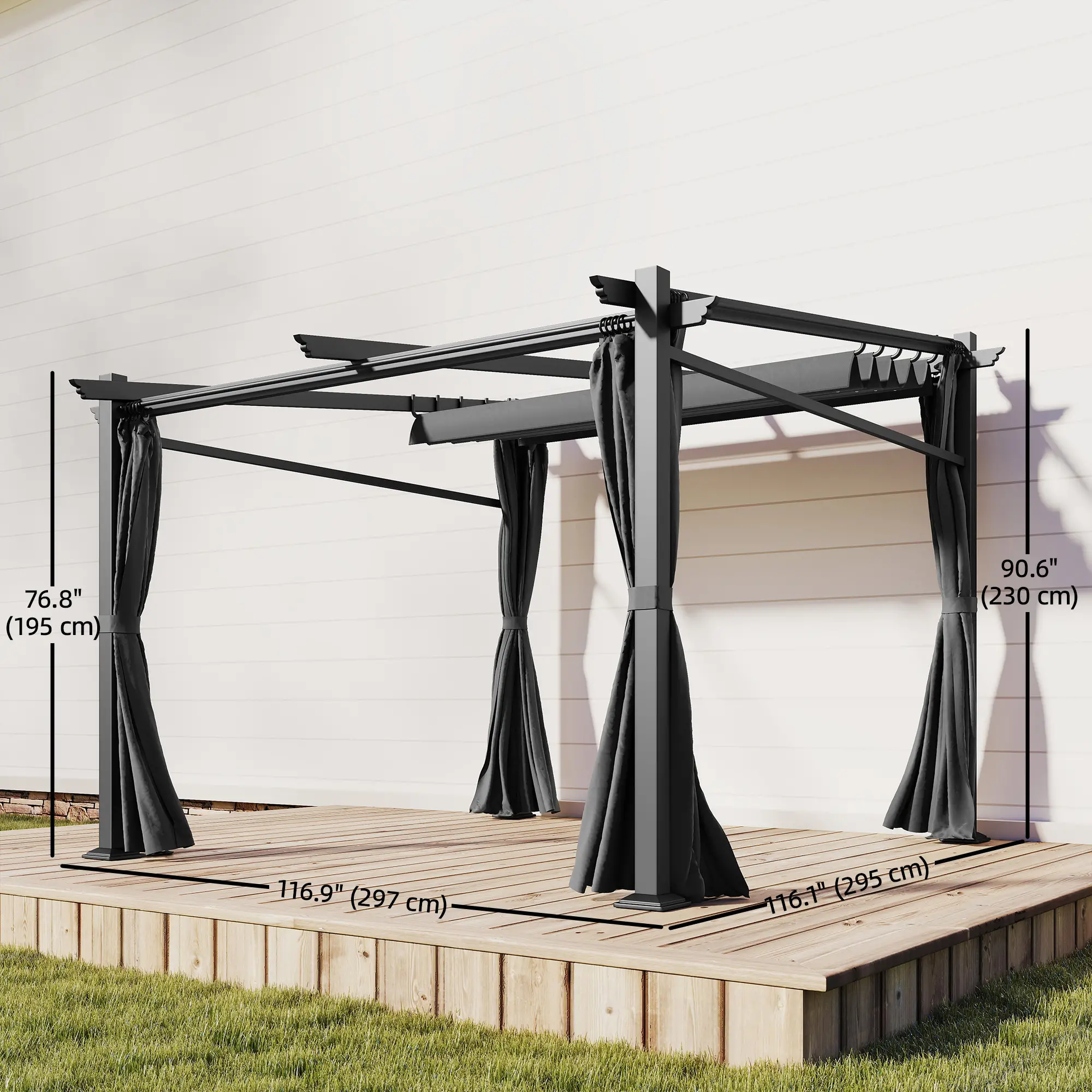 Metal Pergola With Sliding Roof Canopy, 10' x 10', Black - Image 3