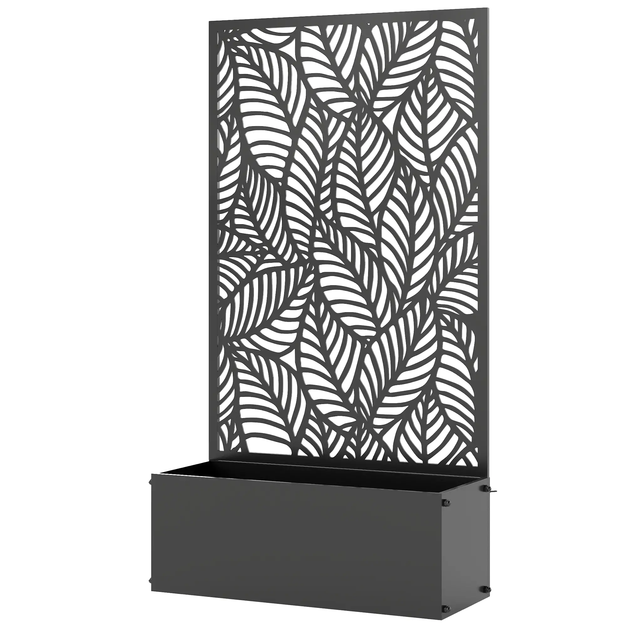 Metal Planter Box With Trellis, 44.5" Raised Garden Bed, Leaves Cut-Out