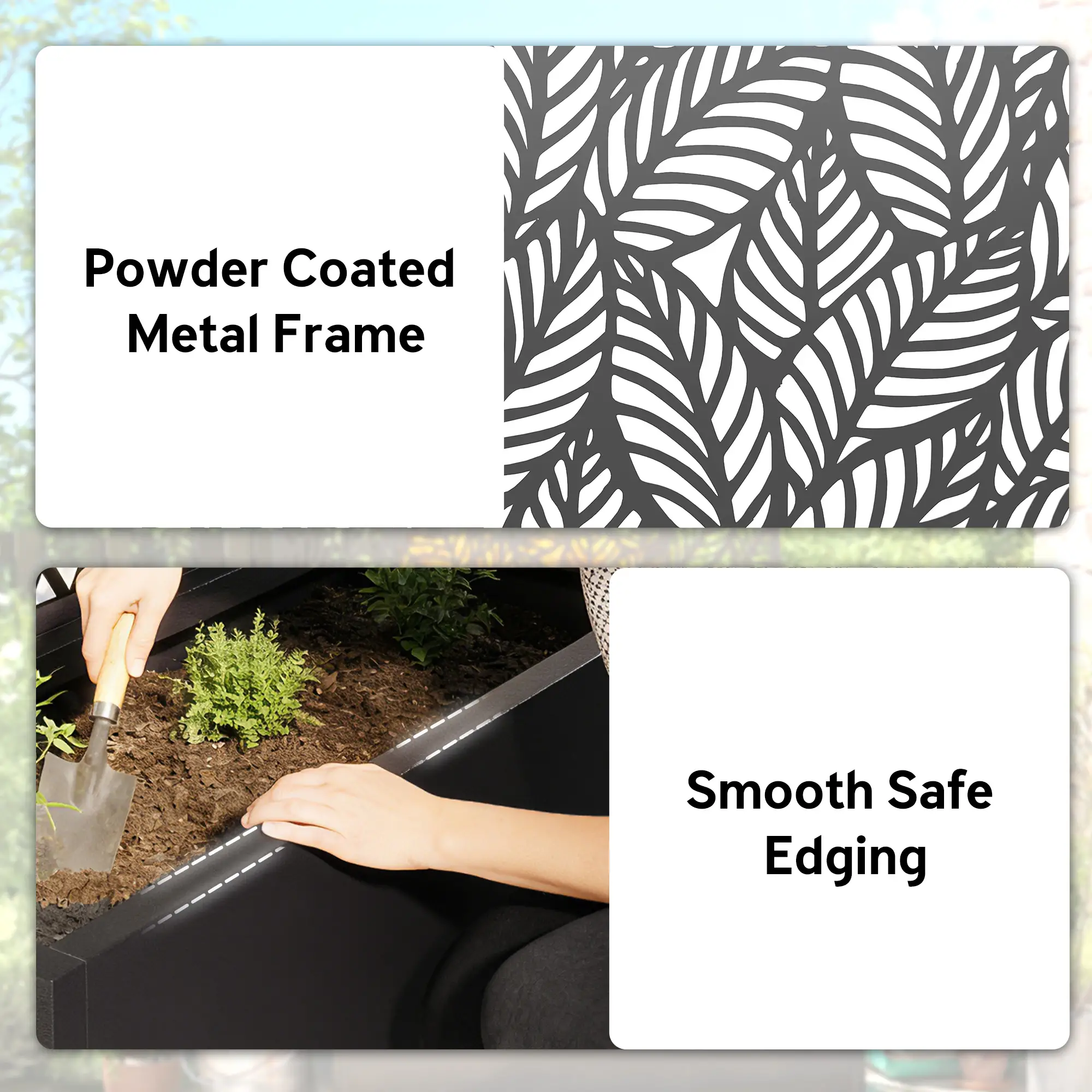 Metal Planter Box With Trellis, 44.5" Raised Garden Bed, Leaves Cut-Out - Image 6