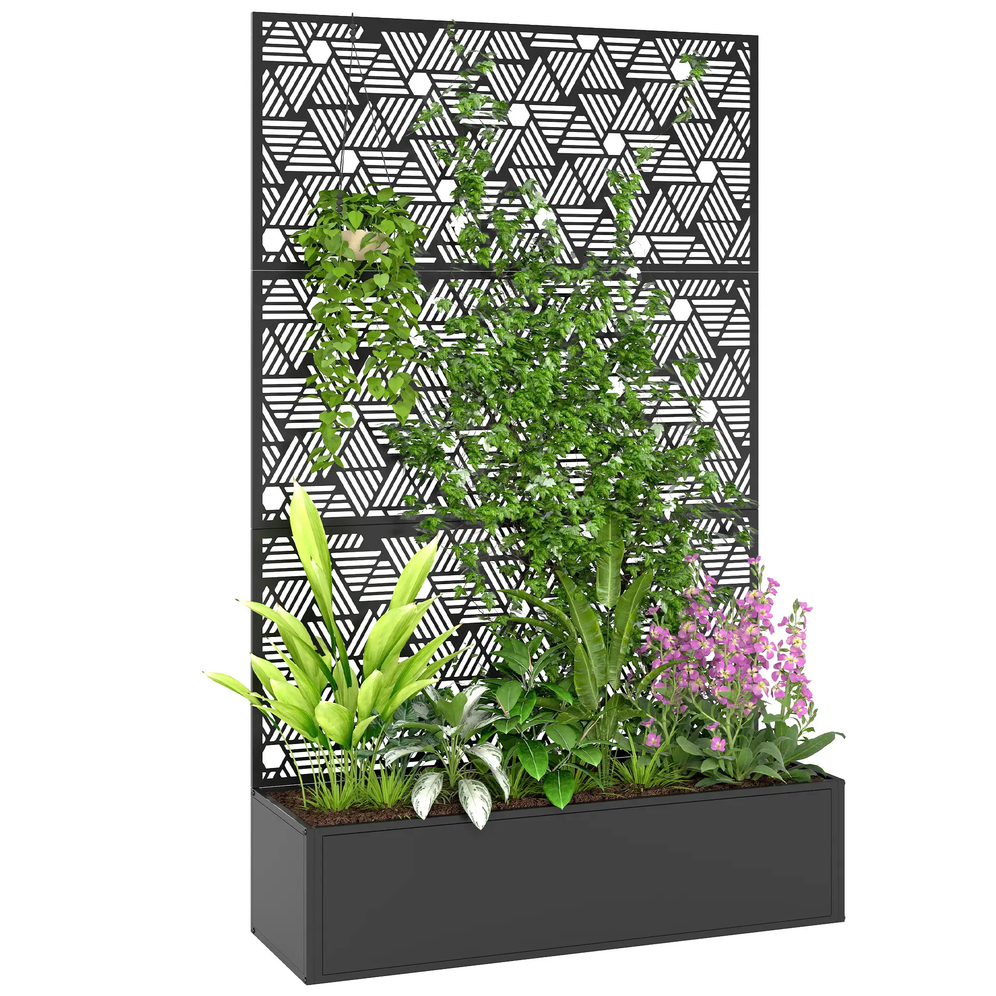 Metal Planter Box With Trellis, 70" Tall Raised Garden Bed, Hexagon Line Cut-Out - Image 11