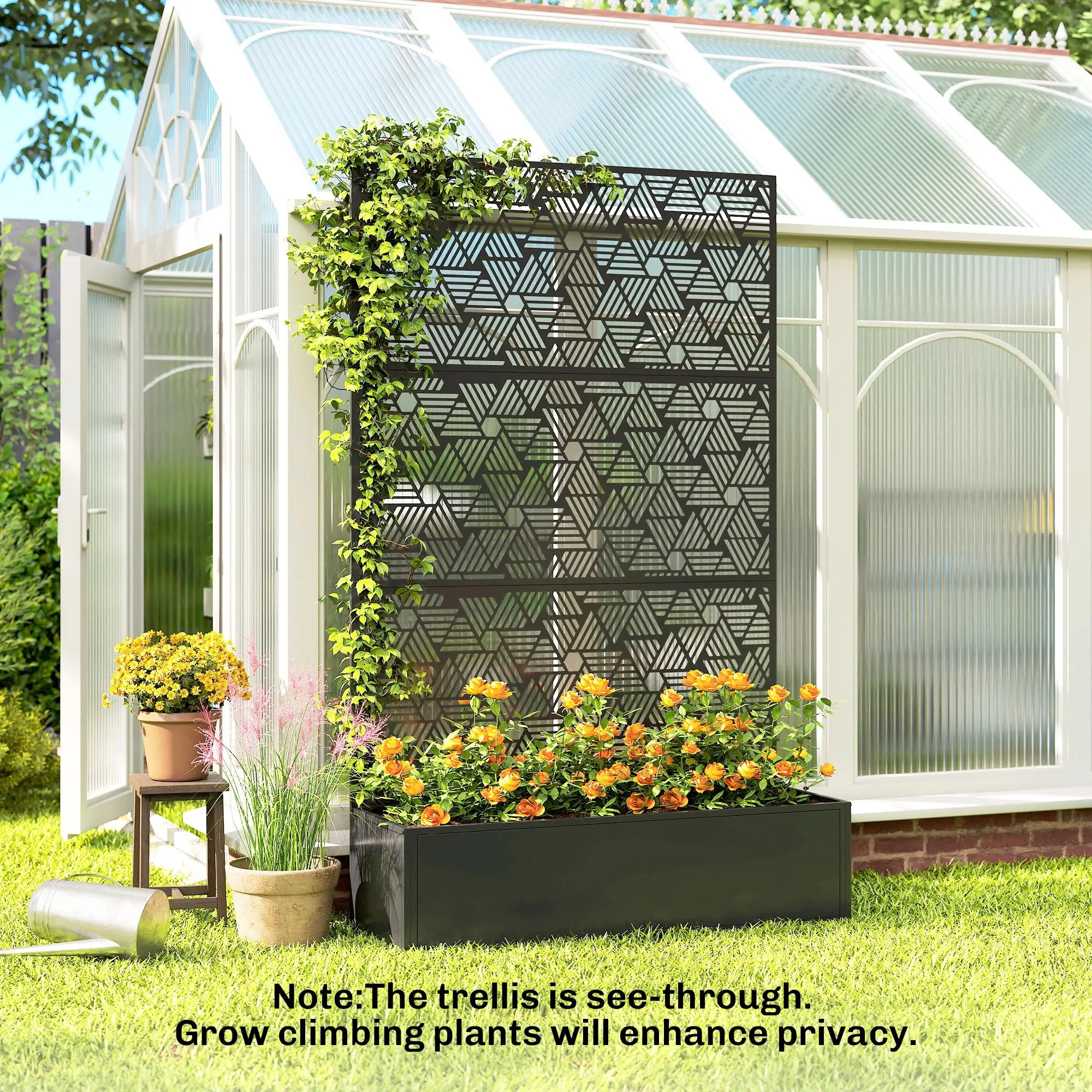 Metal Planter Box With Trellis, 70" Tall Raised Garden Bed, Hexagon Line Cut-Out - Image 7