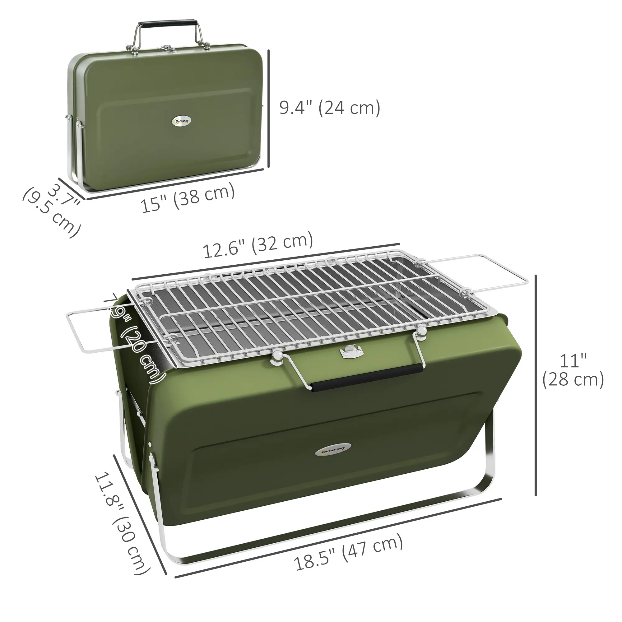 Metal Portable BBQ Grill, Green - Image 3