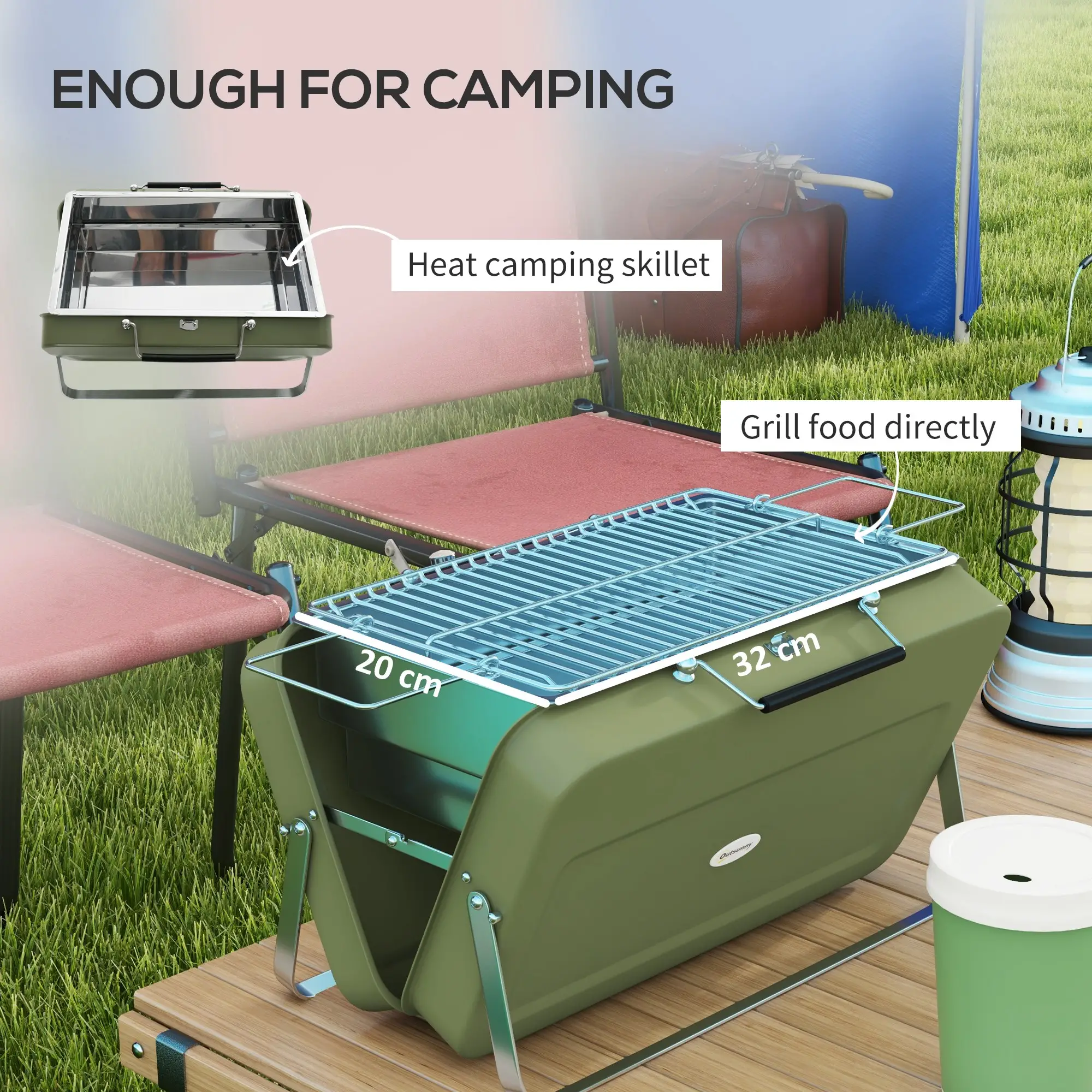 Metal Portable BBQ Grill, Green - Image 6