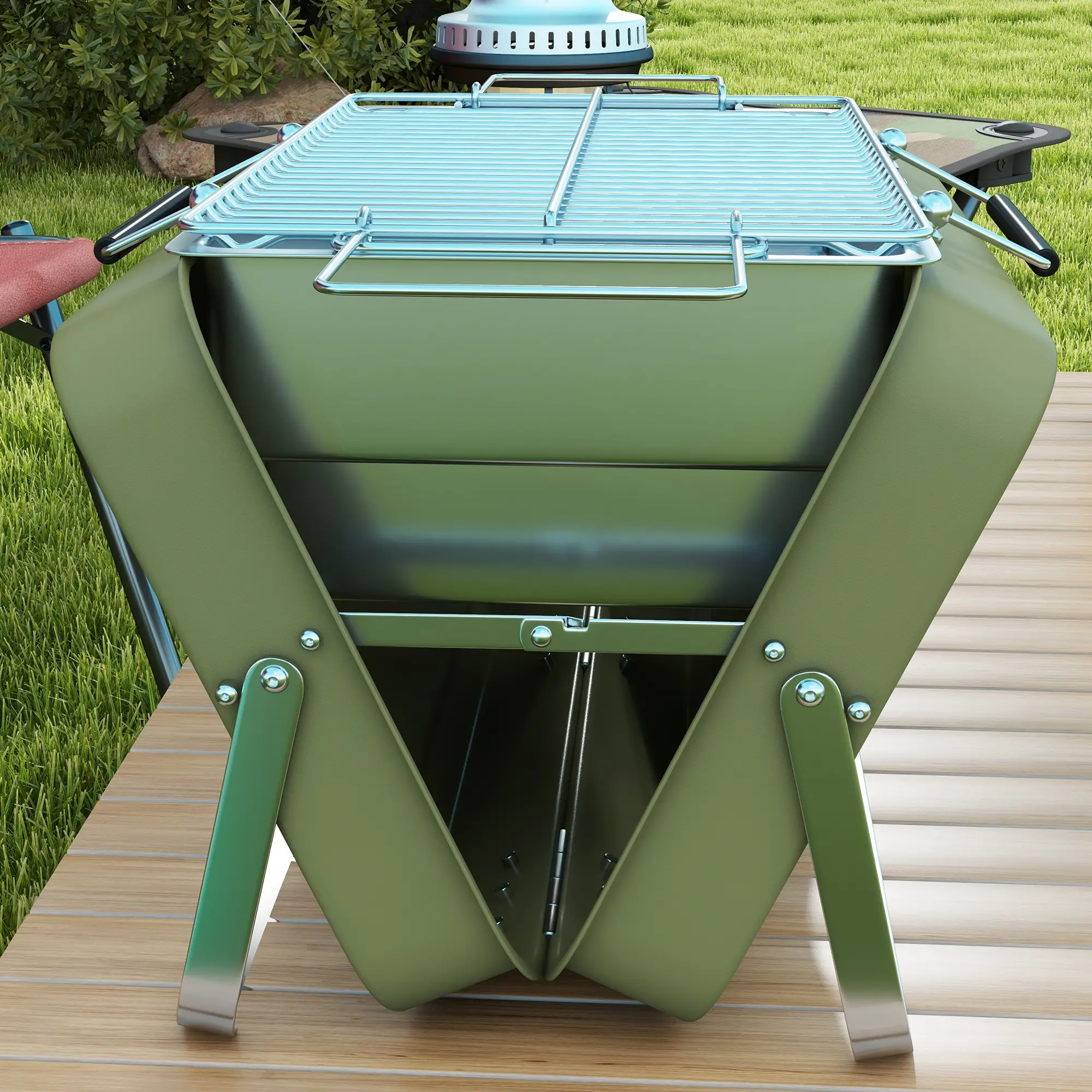 Metal Portable BBQ Grill, Green - Image 7