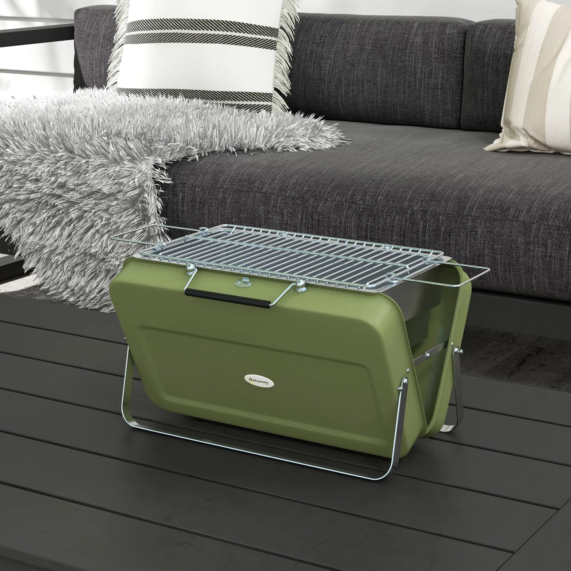 Metal Portable BBQ Grill, Green - Image 8