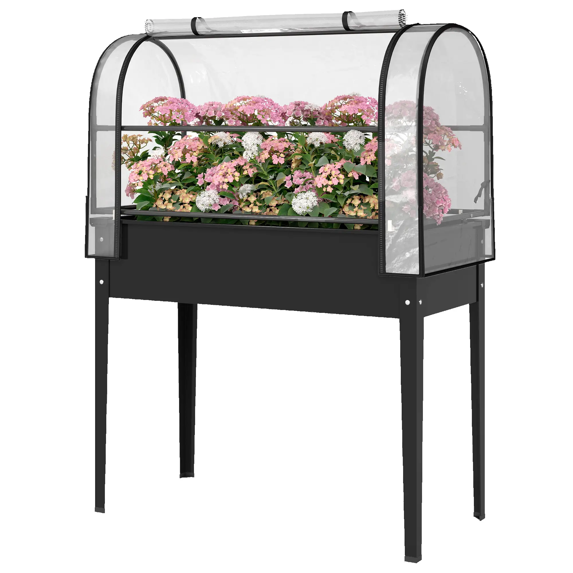 Metal Raised Garden Bed With Greenhouse Cover, Black