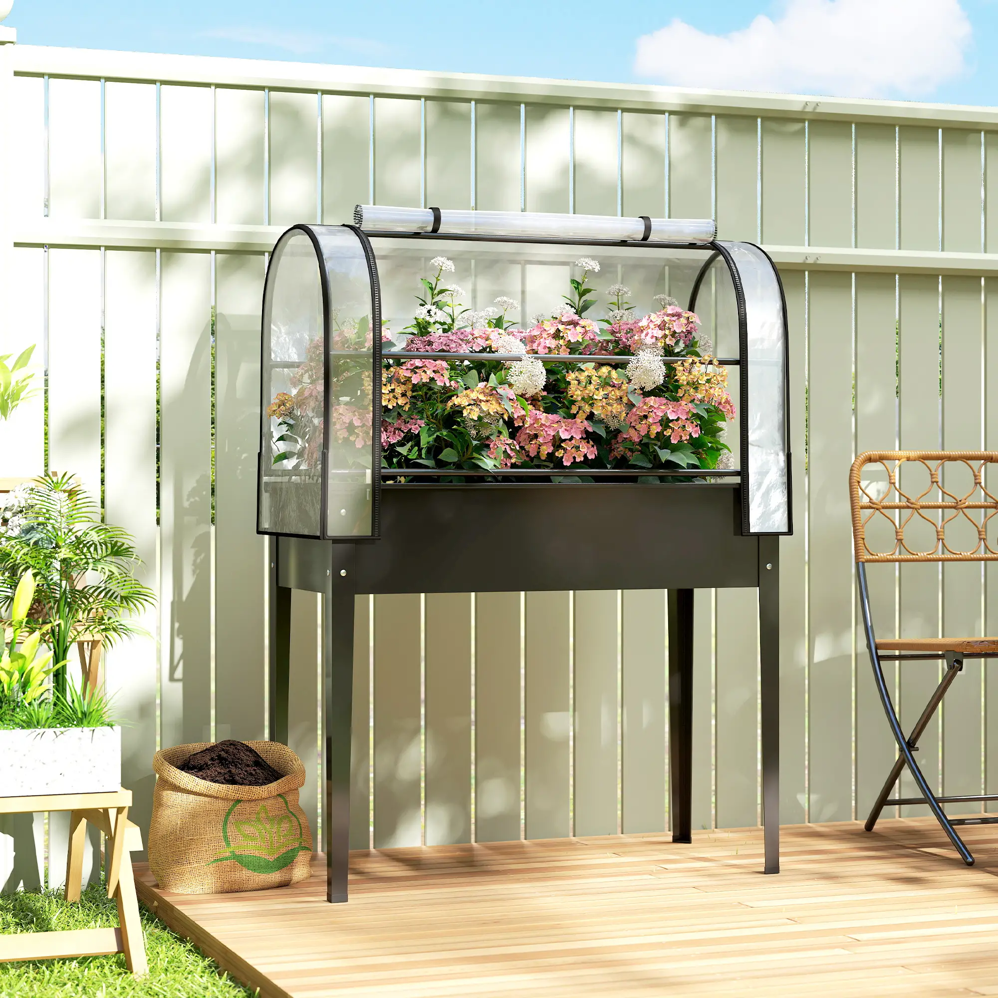 Metal Raised Garden Bed With Greenhouse Cover, Black - Image 2