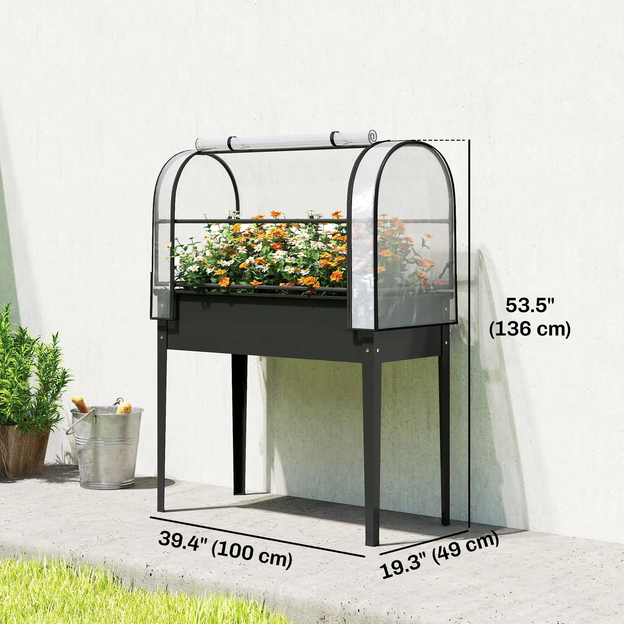 Metal Raised Garden Bed With Greenhouse Cover, Black - Image 3
