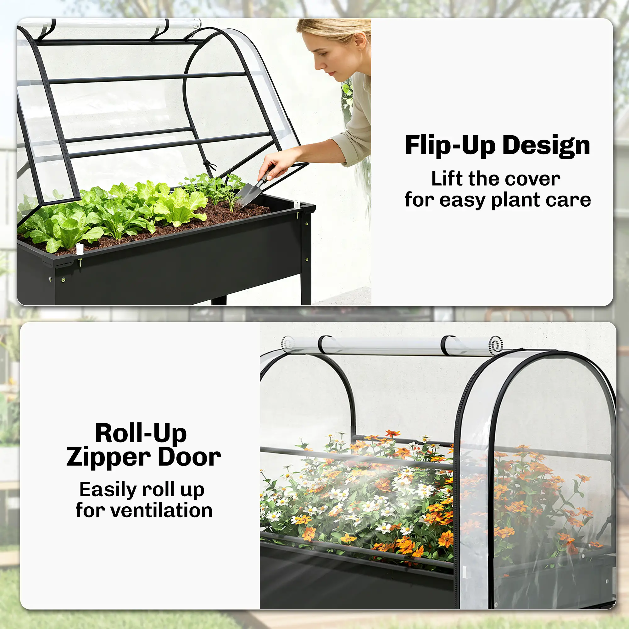 Metal Raised Garden Bed With Greenhouse Cover, Black - Image 6