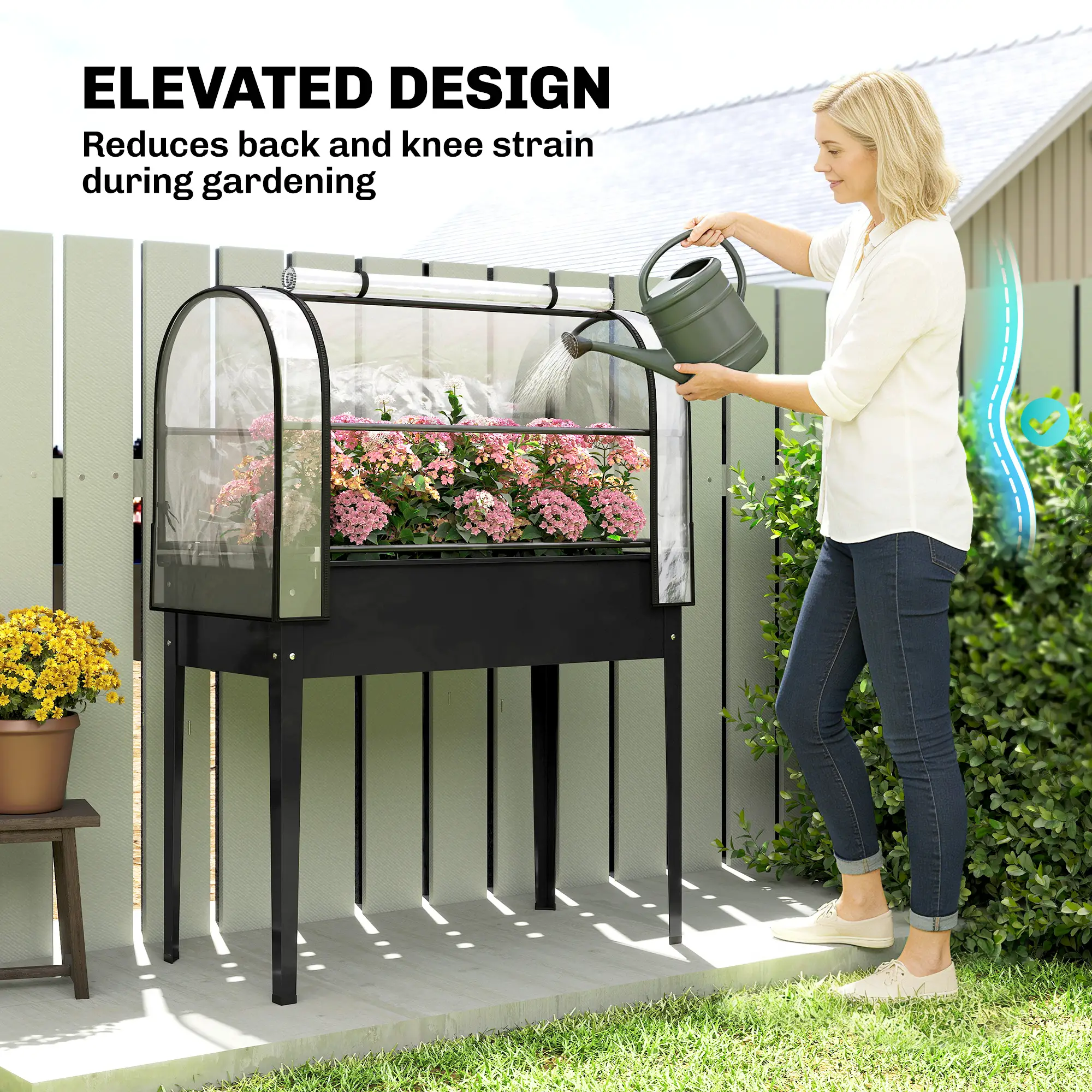 Metal Raised Garden Bed With Greenhouse Cover, Black - Image 7