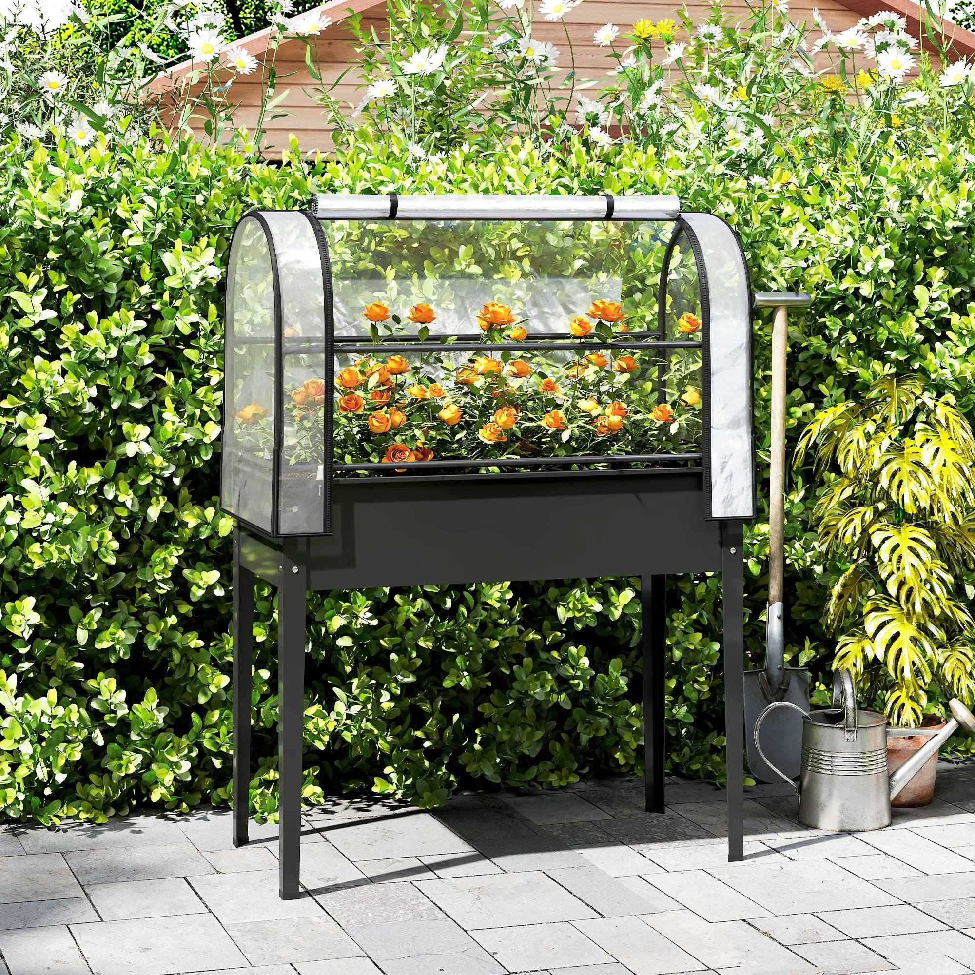 Metal Raised Garden Bed With Greenhouse Cover, Black - Image 8