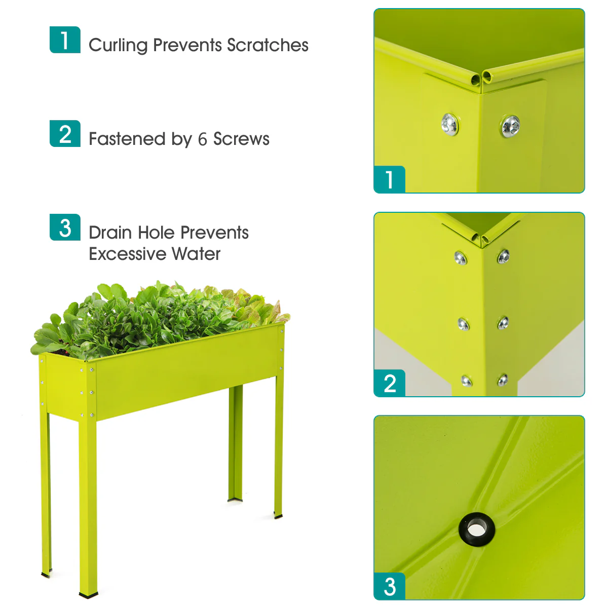 Metal Raised Garden Bed With Legs, 40 x 11 x 31.5 Inches, Green - Image 8