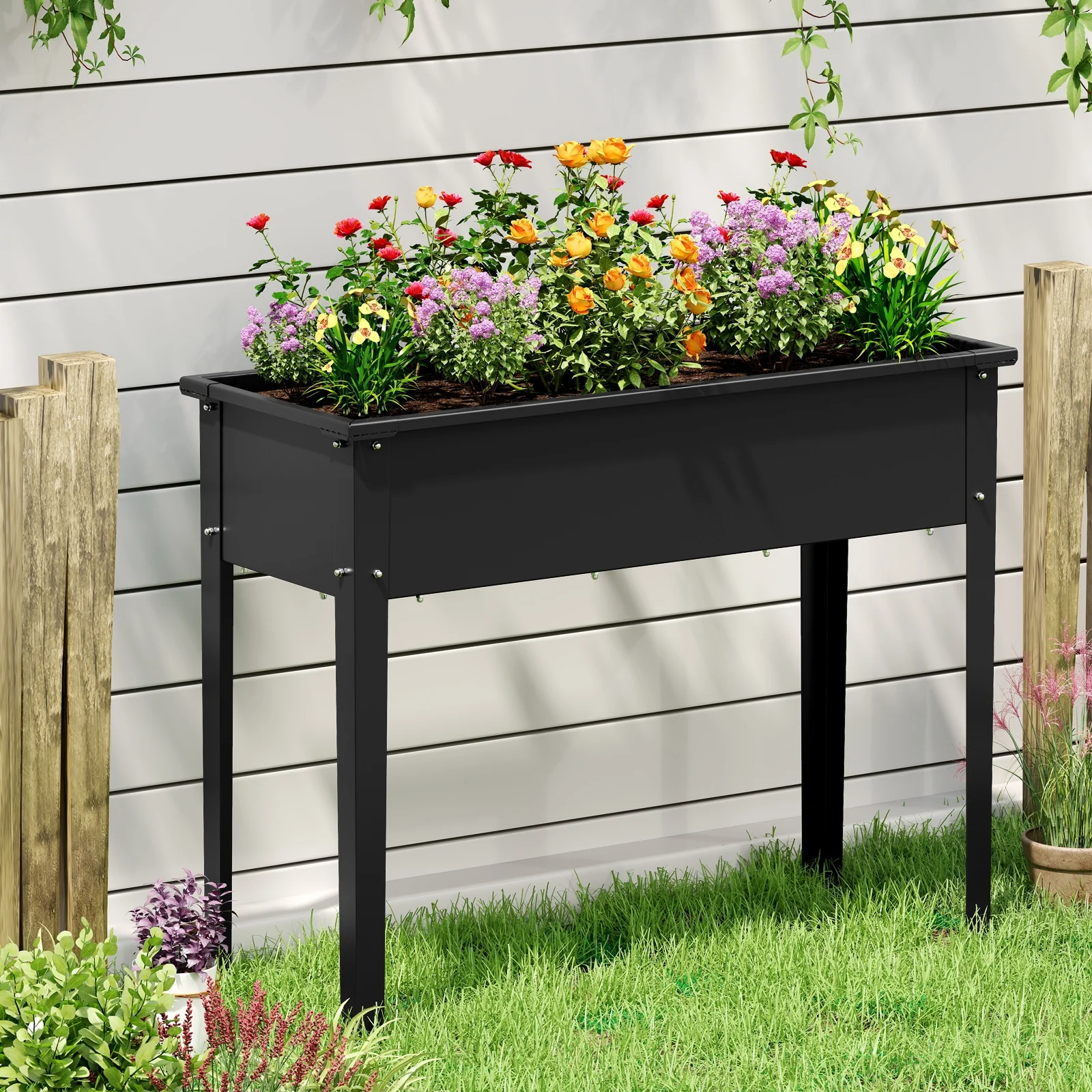 Metal Raised Garden Bed With Legs, M, Black - Image 2