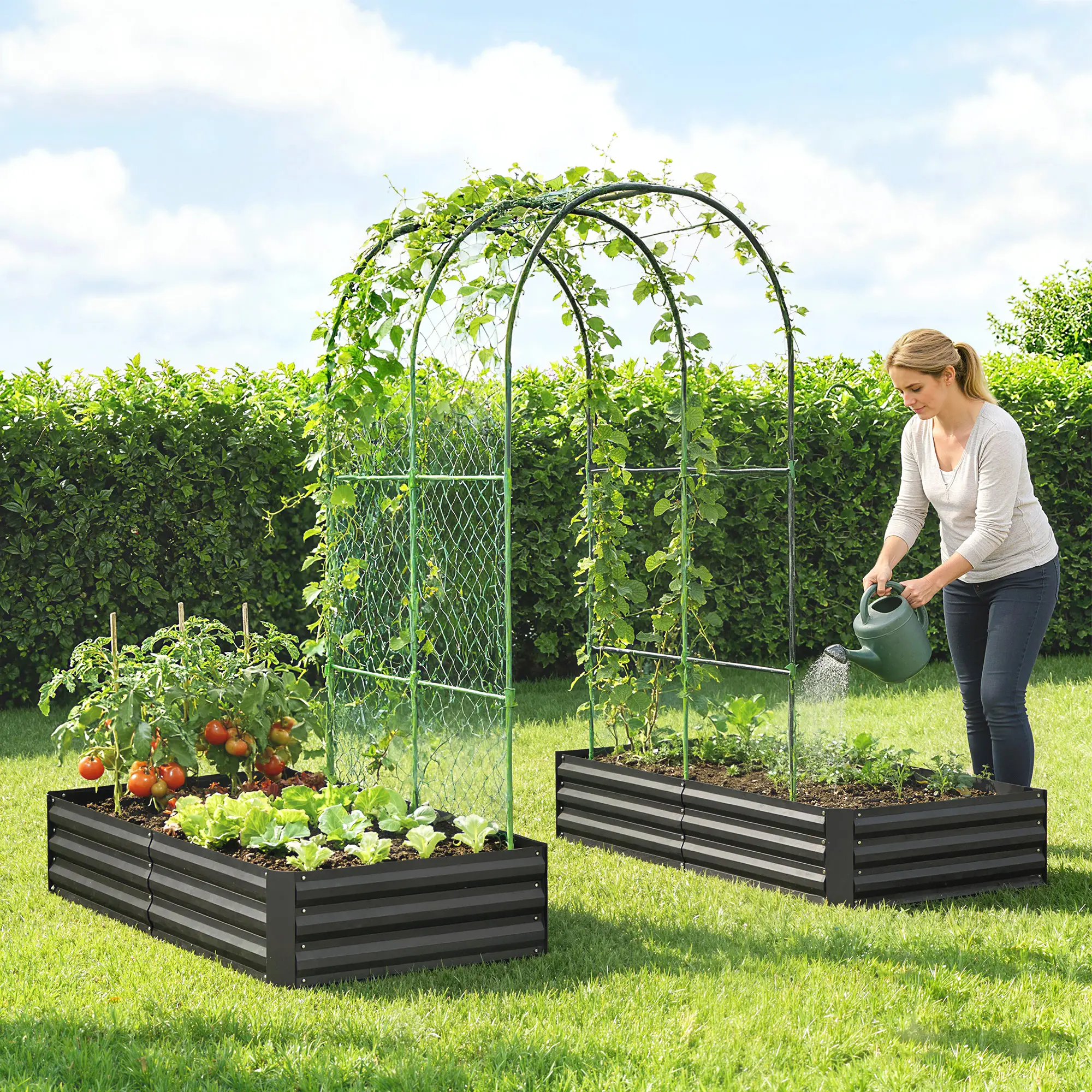Metal Raised Garden Bed With Trellis, Galvanized Garden Kit, Black - Image 10