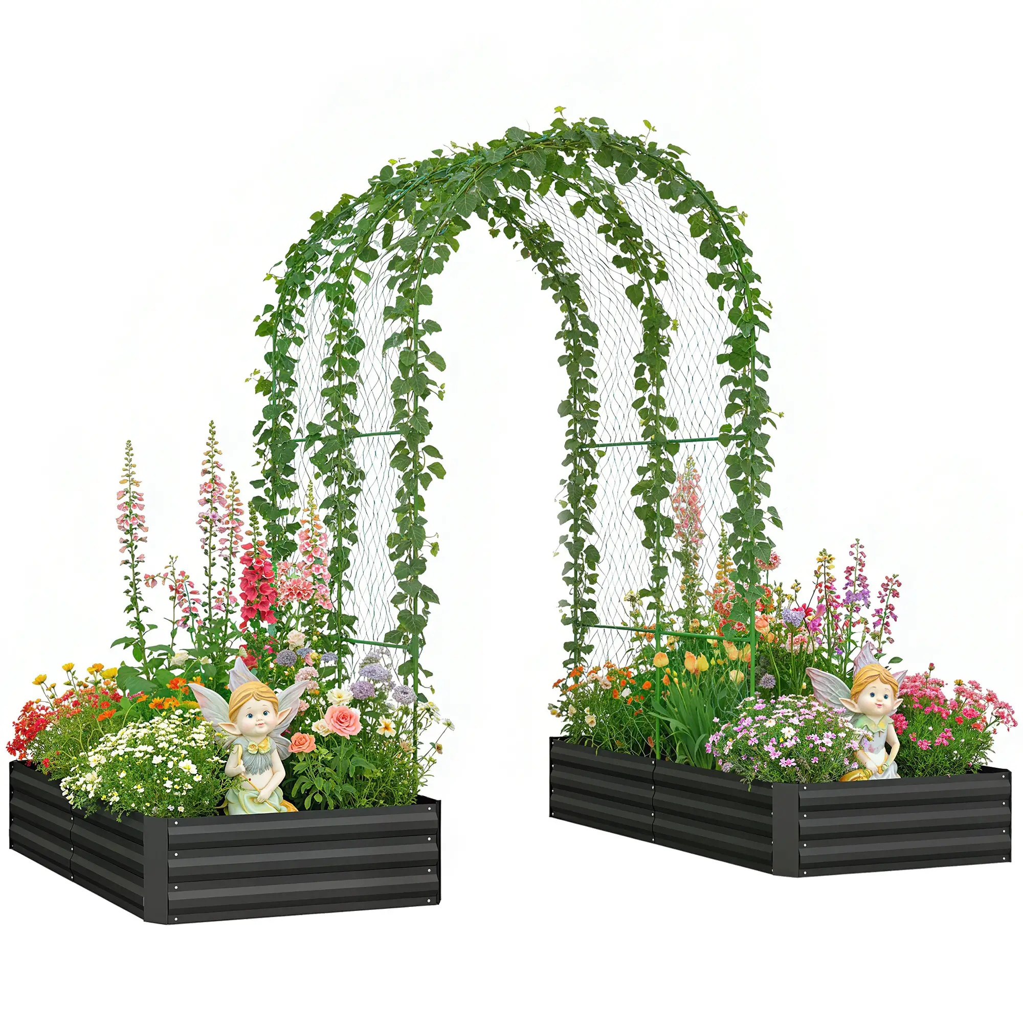 Metal Raised Garden Bed With Trellis, Galvanized Garden Kit, Black - Image 11
