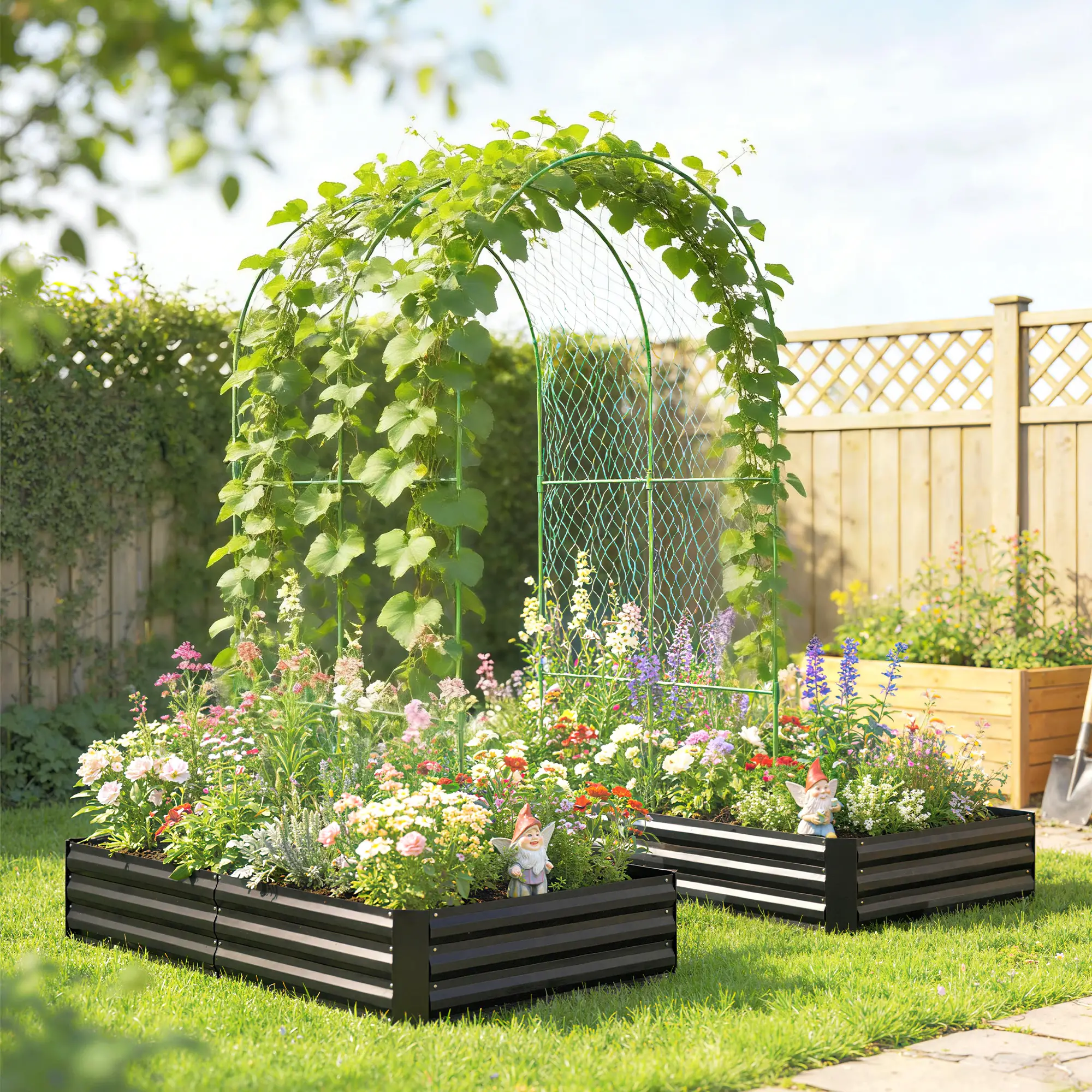 Metal Raised Garden Bed With Trellis, Galvanized Garden Kit, Black - Image 2