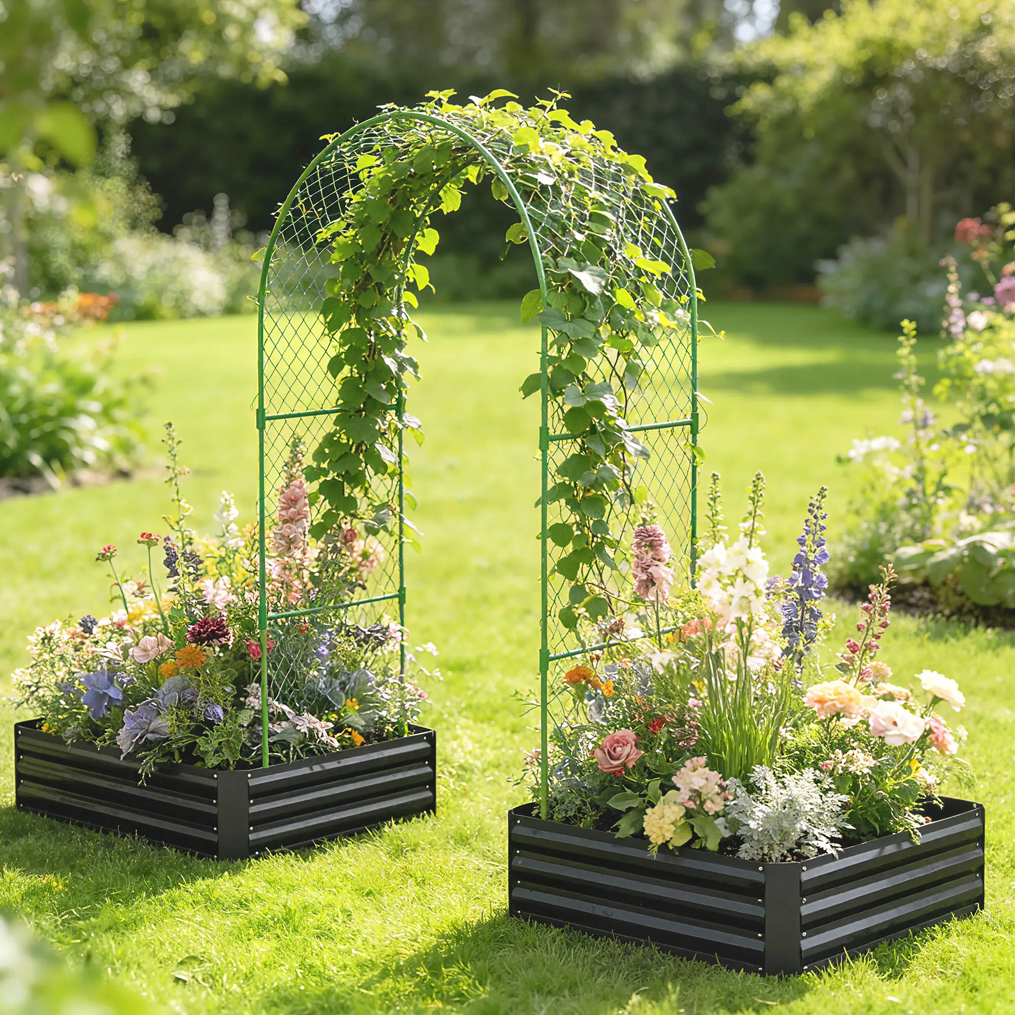 Metal Raised Garden Bed With Trellis, Galvanized Garden Kit, Black - Image 8