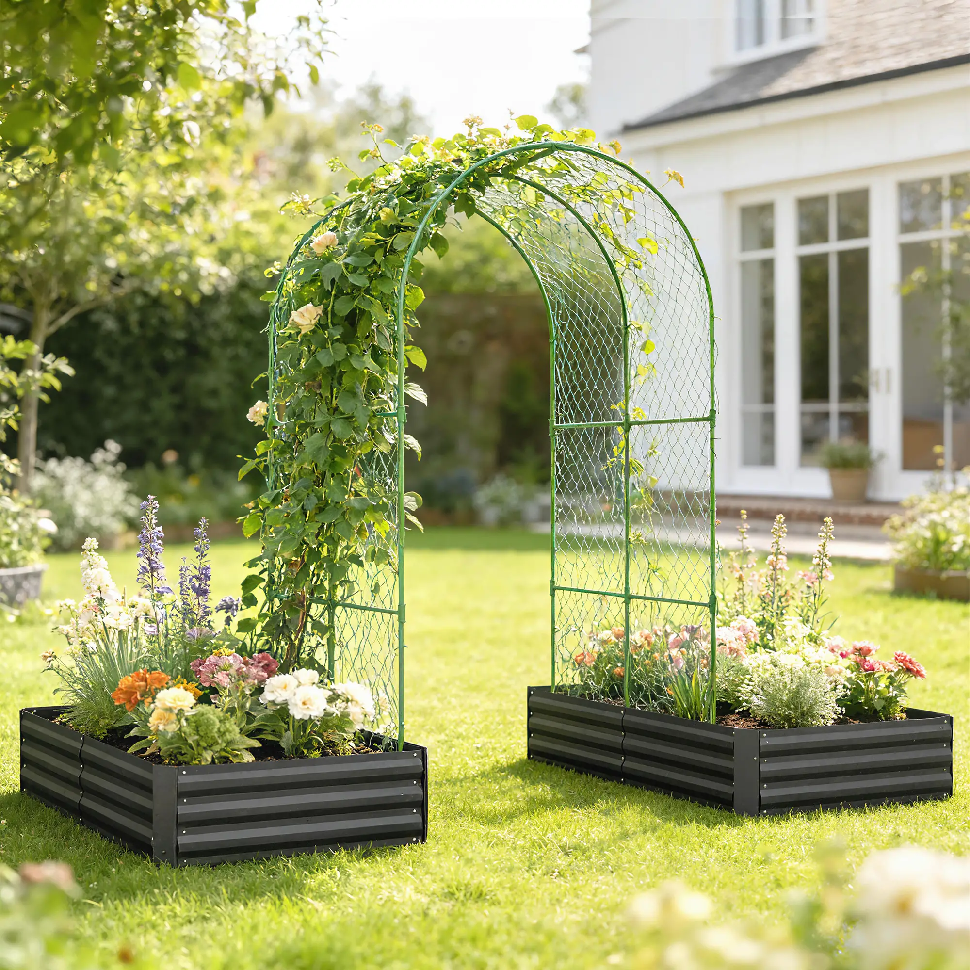 Metal Raised Garden Bed With Trellis, Galvanized Garden Kit, Black - Image 9