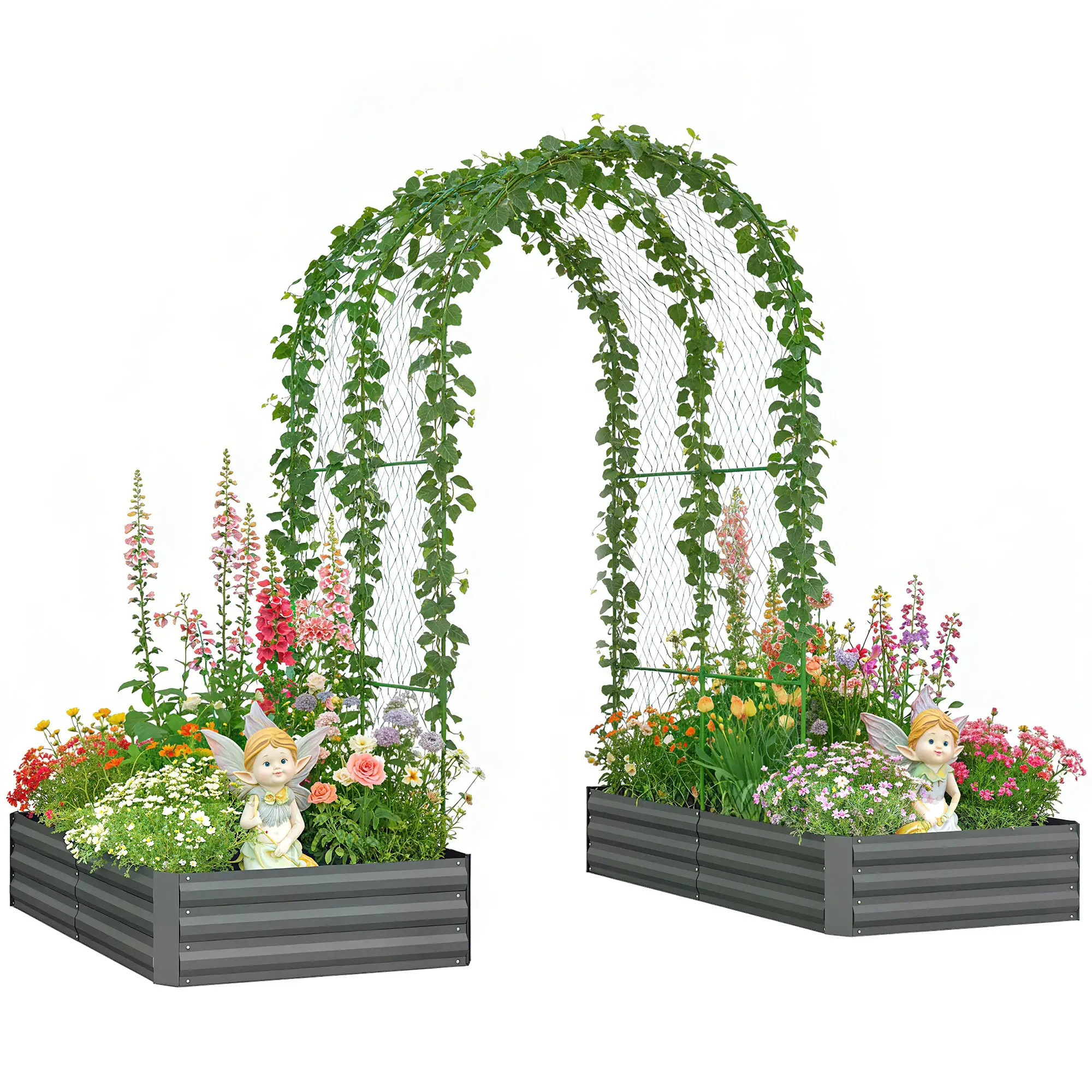 Metal Raised Garden Bed With Trellis, Galvanized Kit, Dark Grey - Image 11