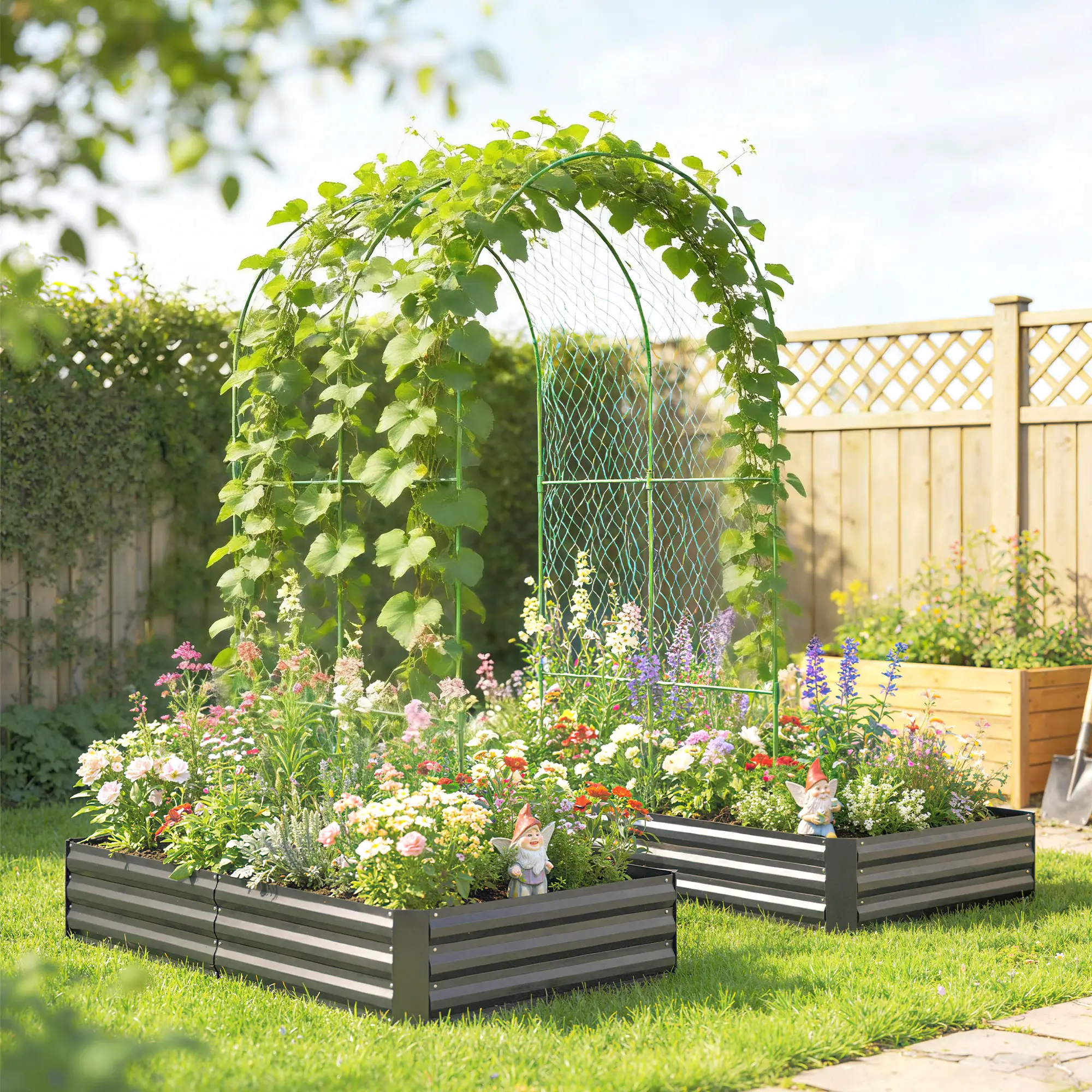 Metal Raised Garden Bed With Trellis, Galvanized Kit, Dark Grey - Image 2
