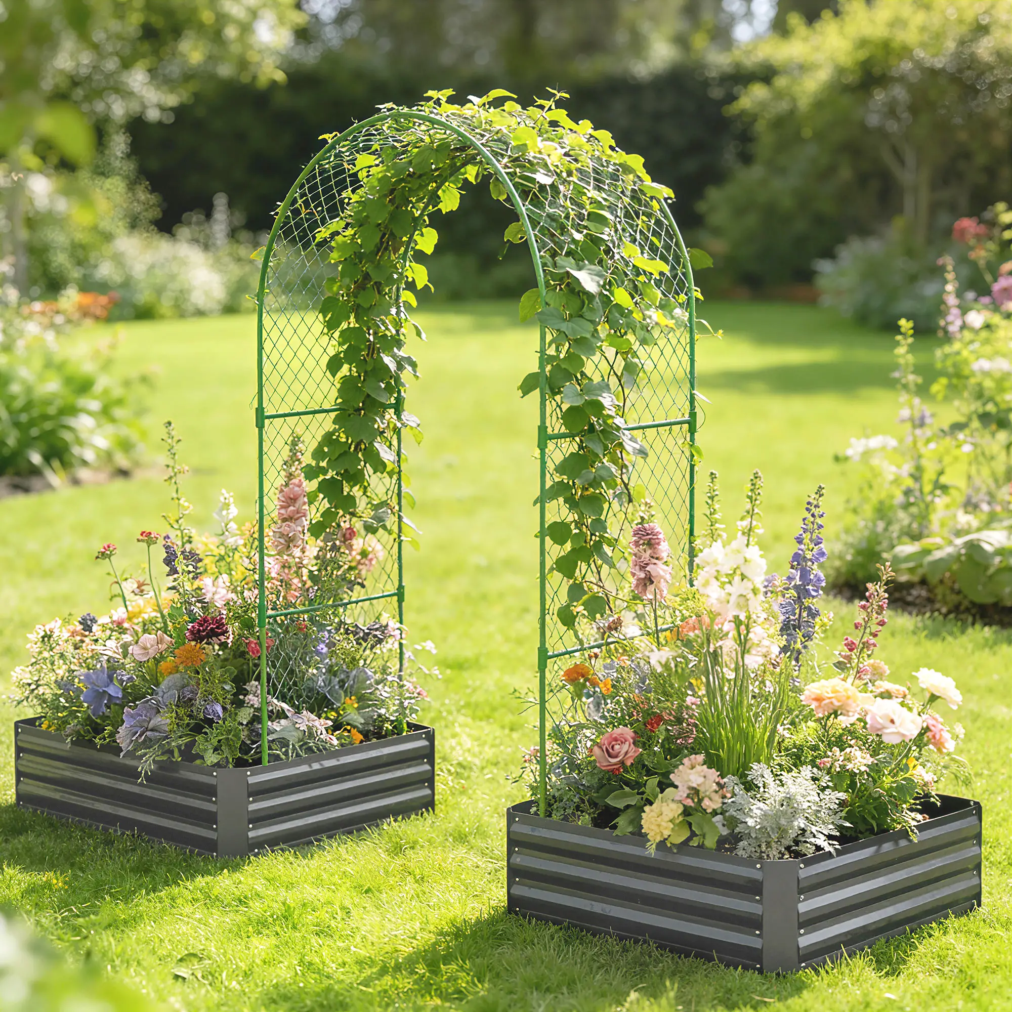 Metal Raised Garden Bed With Trellis, Galvanized Kit, Dark Grey - Image 8