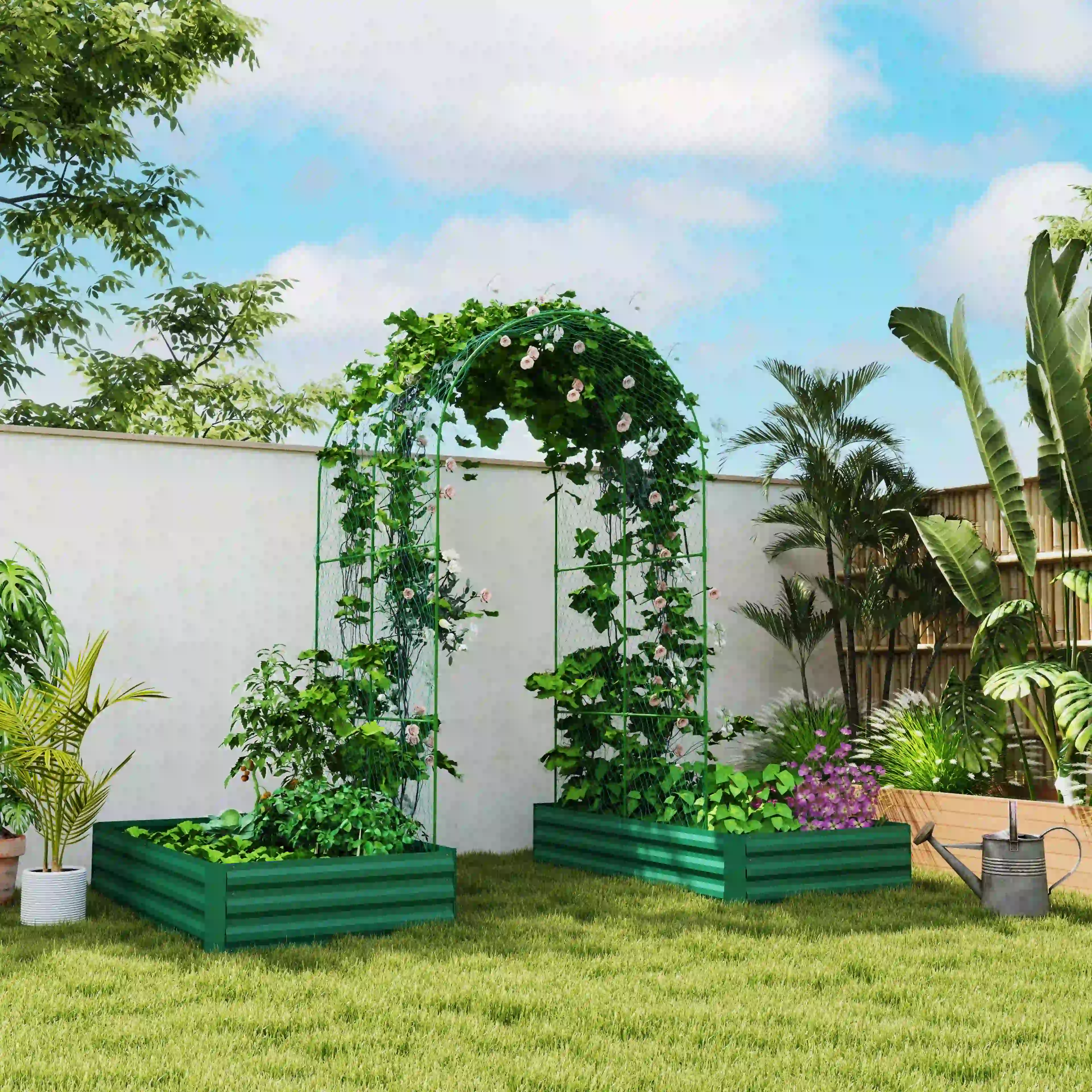 Metal Raised Garden Bed with Trellis, Galvanized Outdoor Garden Box - Image 2