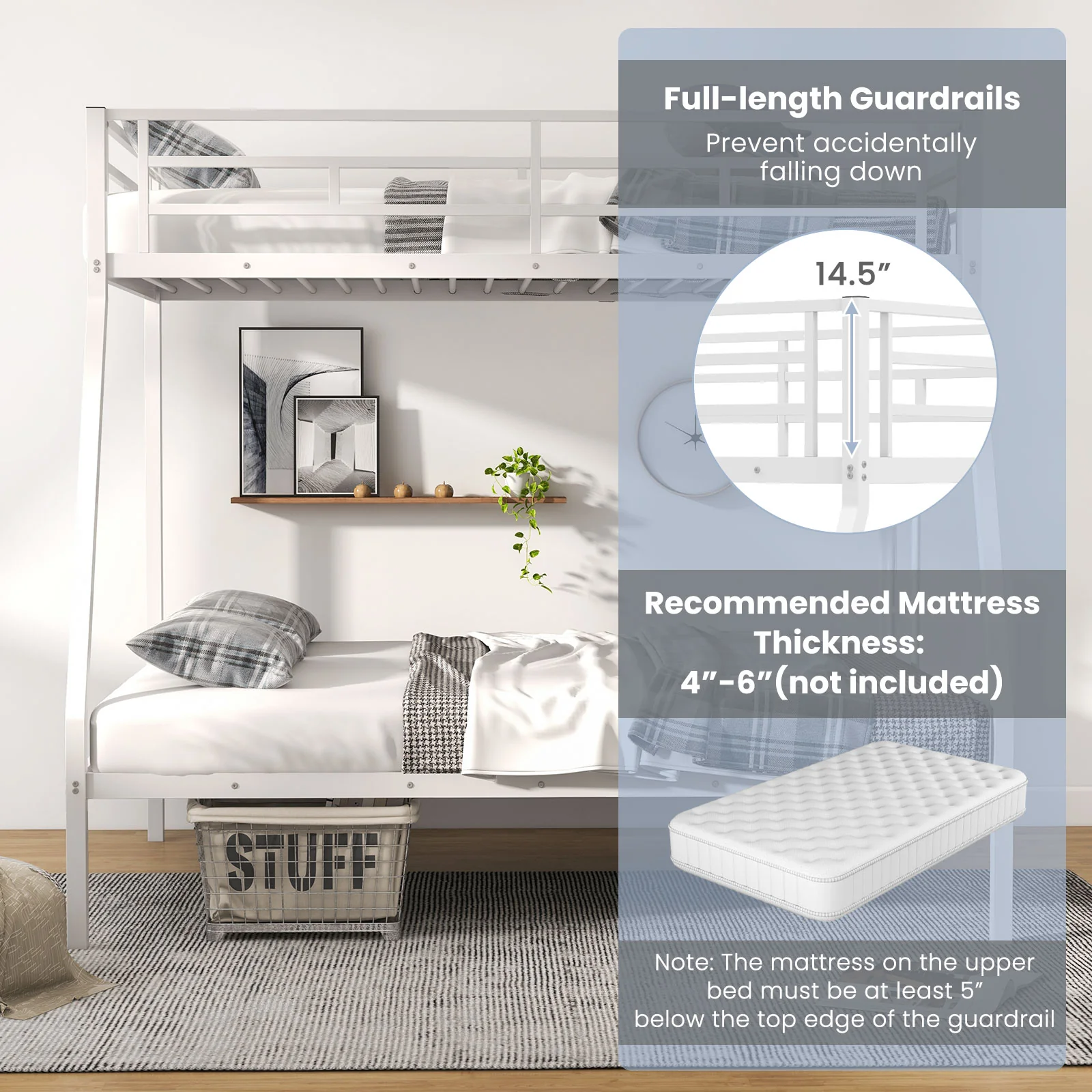 Metal Slatted Bed Frame, Noise-Free, No Box Spring, White - Image 10
