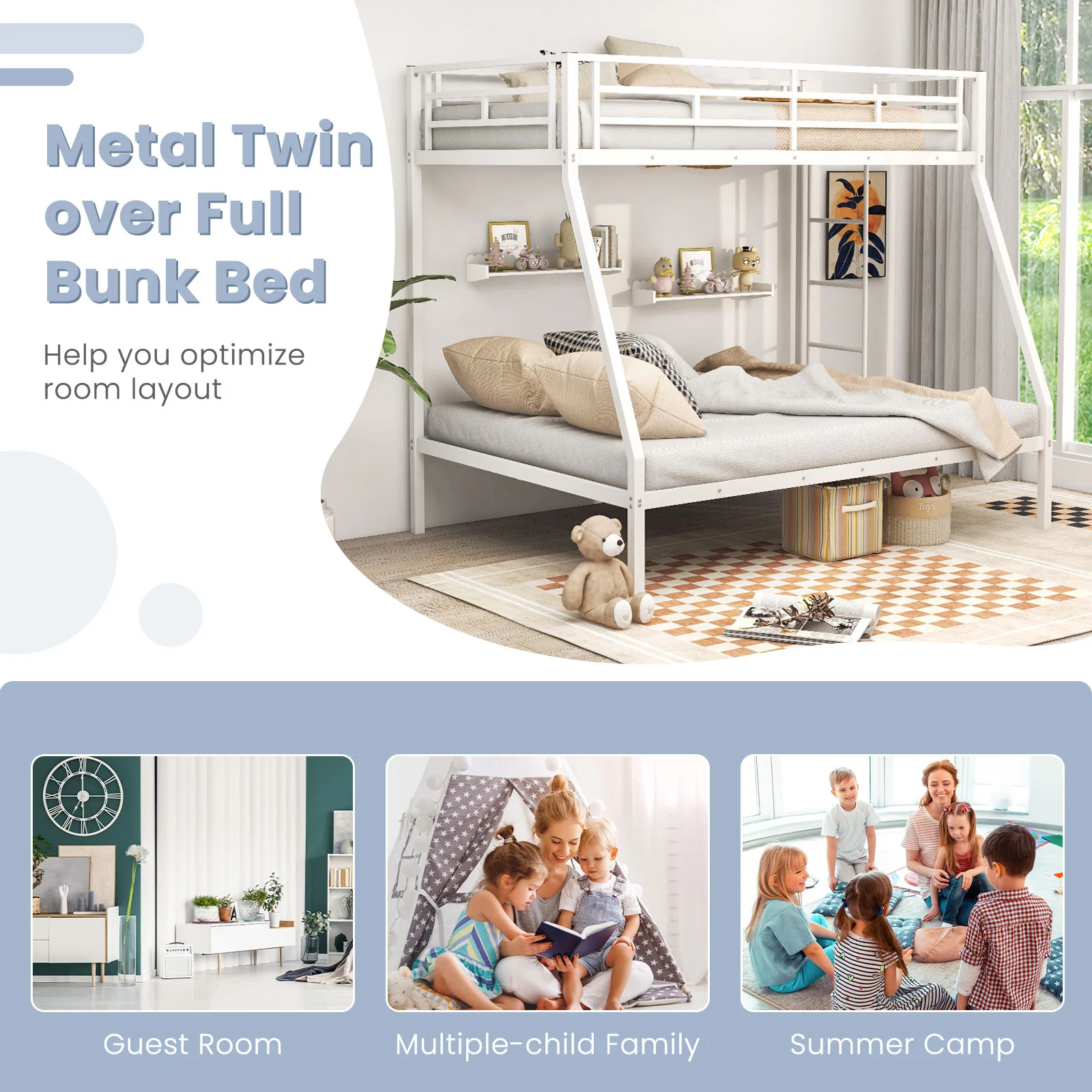 Metal Slatted Bed Frame, Noise-Free, No Box Spring, White - Image 9