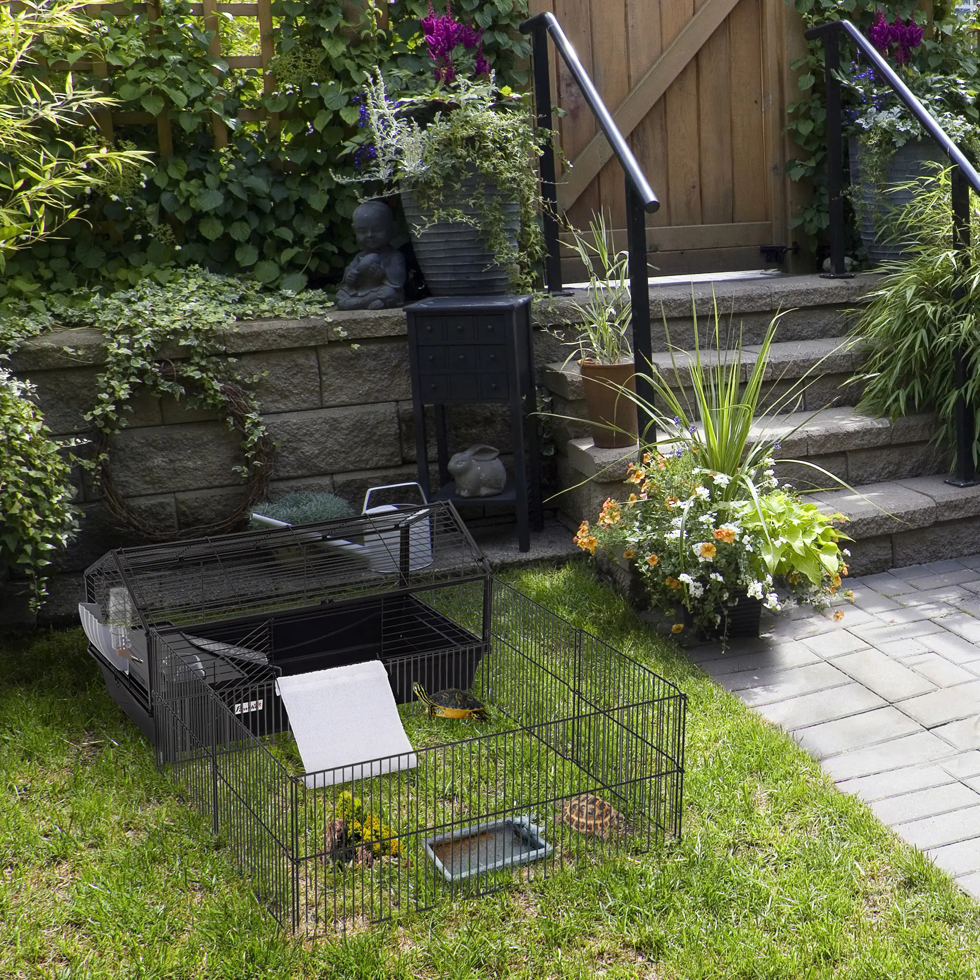 Metal Small Animal Cage, Rabbit Cage, 34.6" L x 50.6" W x 22" H - Image 2