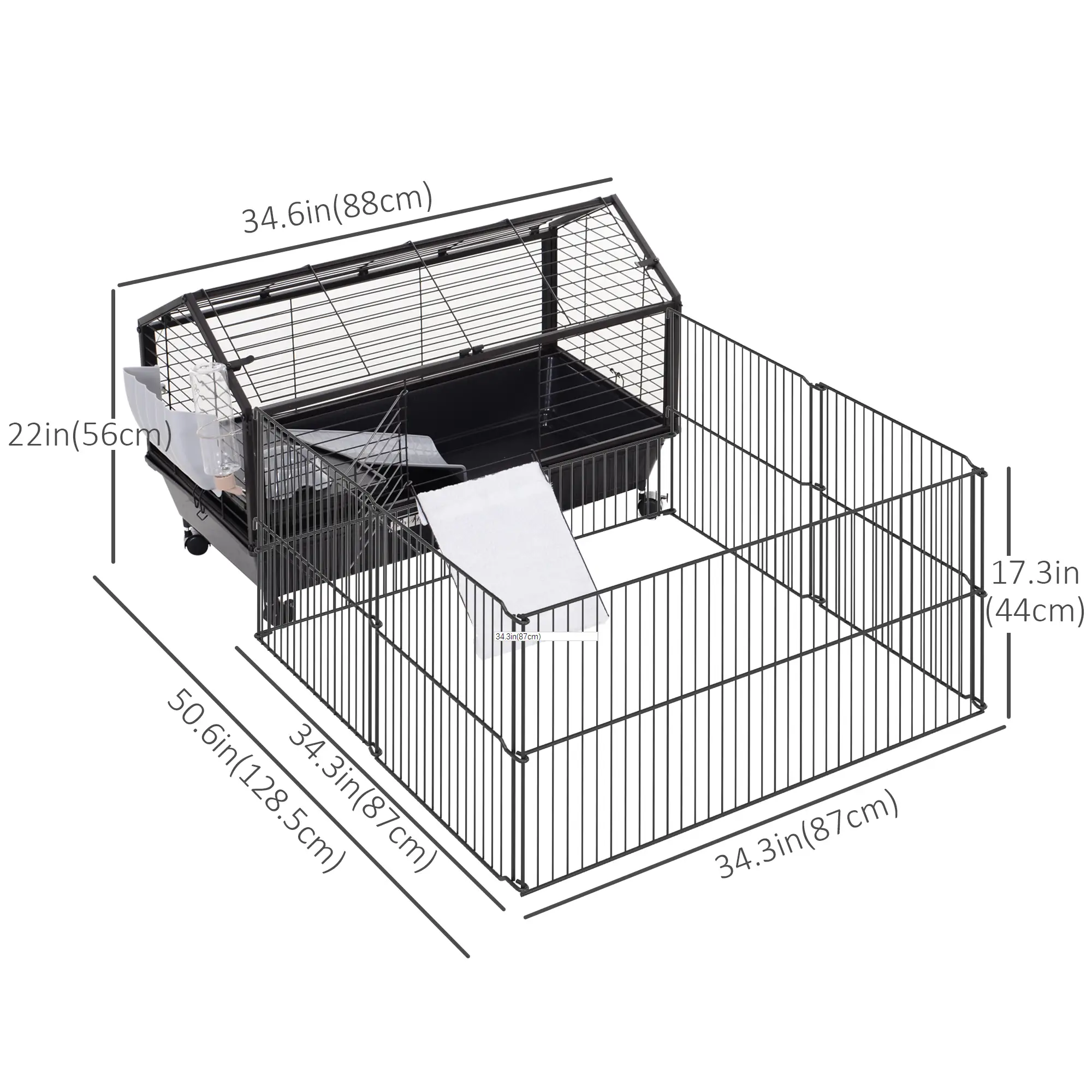 Metal Small Animal Cage, Rabbit Cage, 34.6" L x 50.6" W x 22" H - Image 3