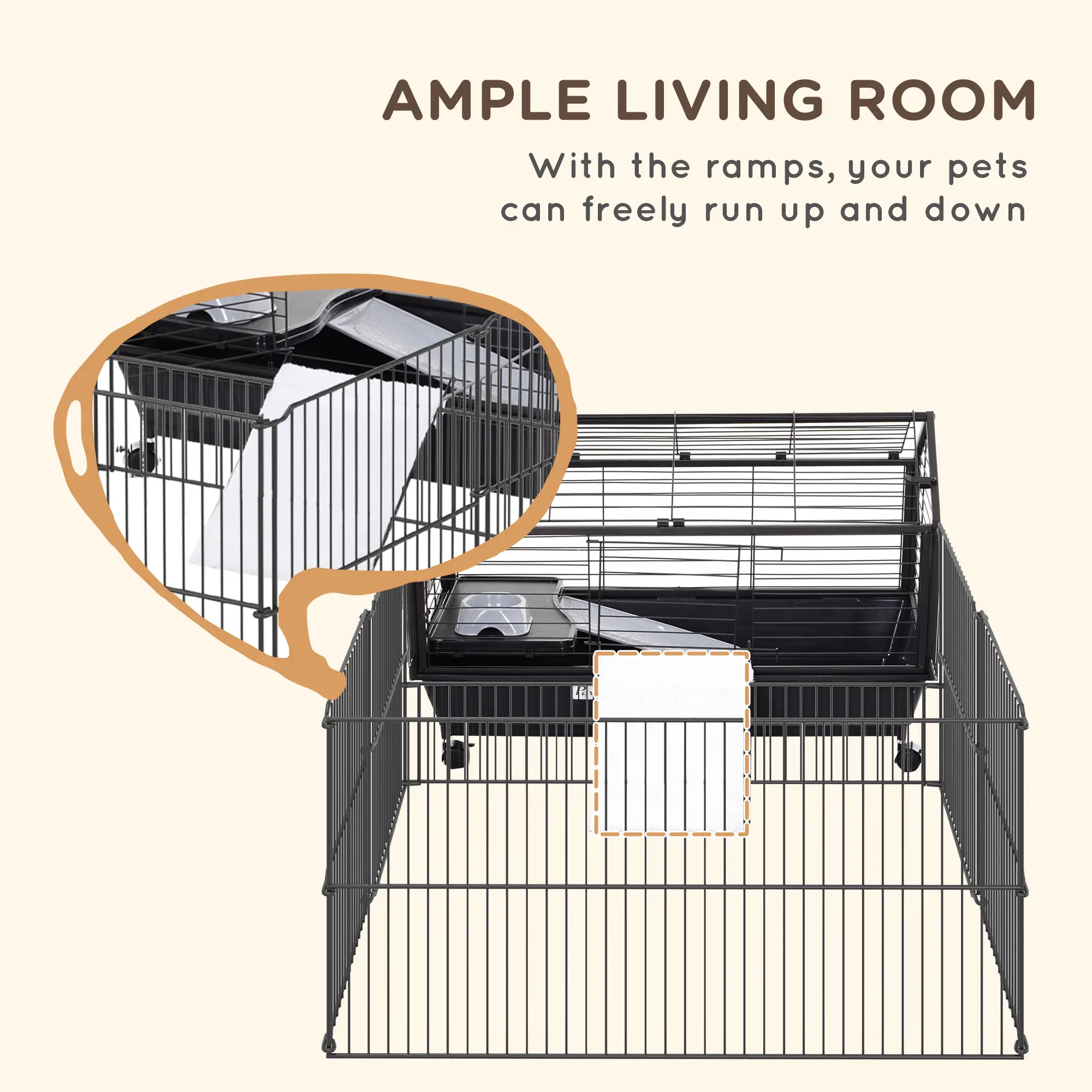 Metal Small Animal Cage, Rabbit Cage, 34.6" L x 50.6" W x 22" H - Image 4