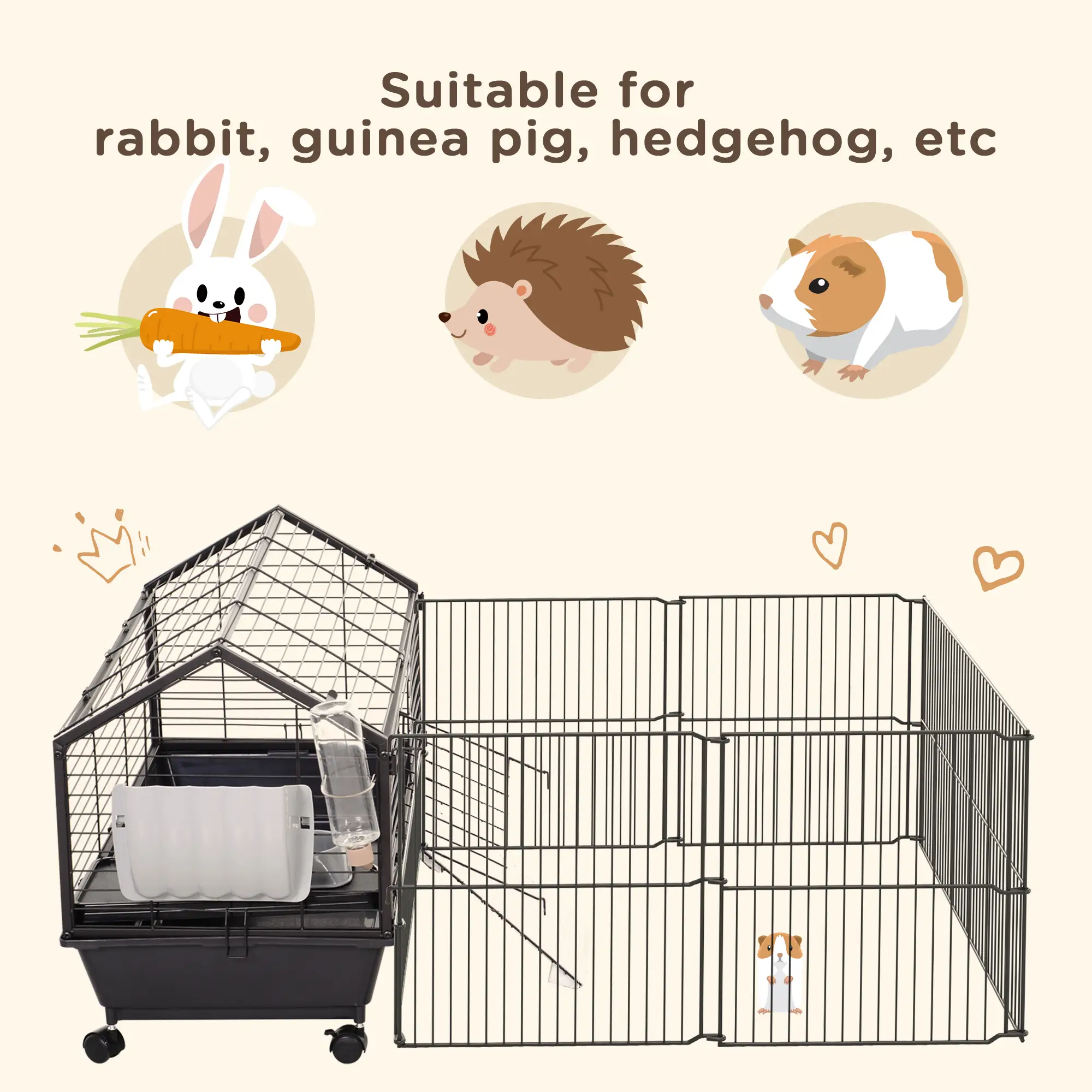 Metal Small Animal Cage, Rabbit Cage, 34.6" L x 50.6" W x 22" H - Image 5