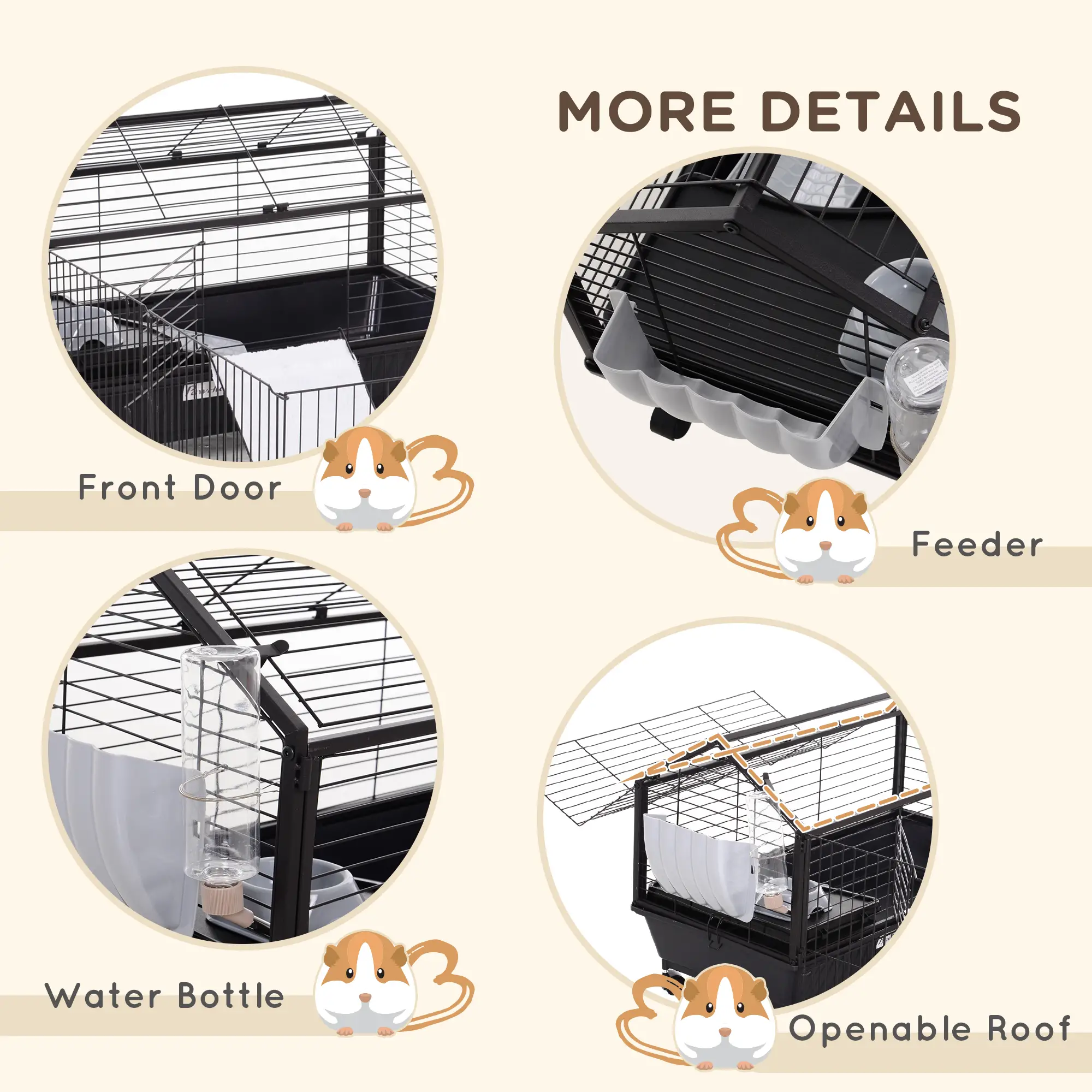 Metal Small Animal Cage, Rabbit Cage, 34.6" L x 50.6" W x 22" H - Image 7