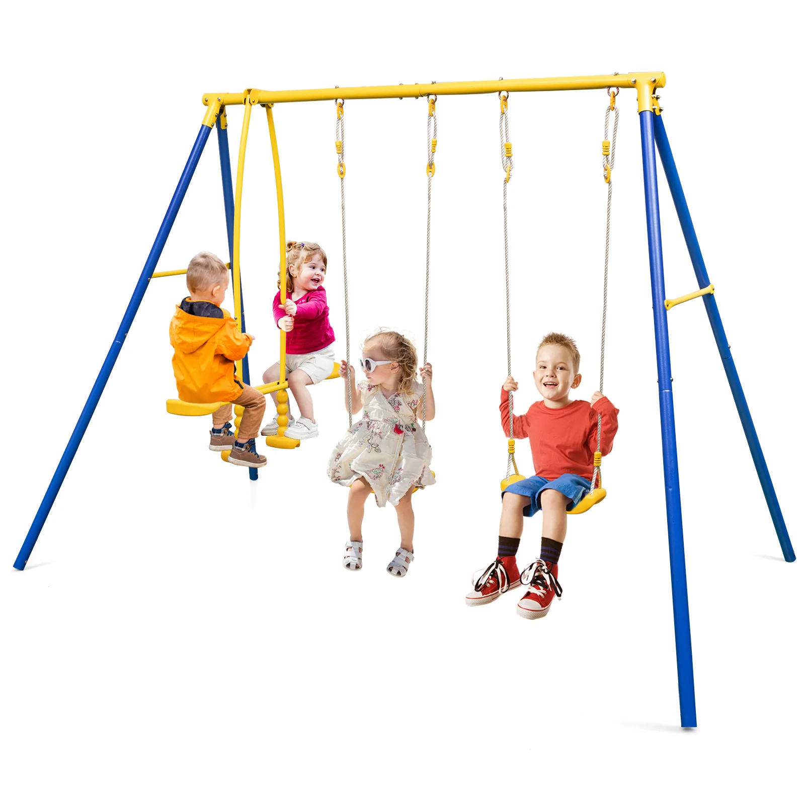 Metal Swing Set, 2 Swing Seats, 2 Glider Seats, Blue